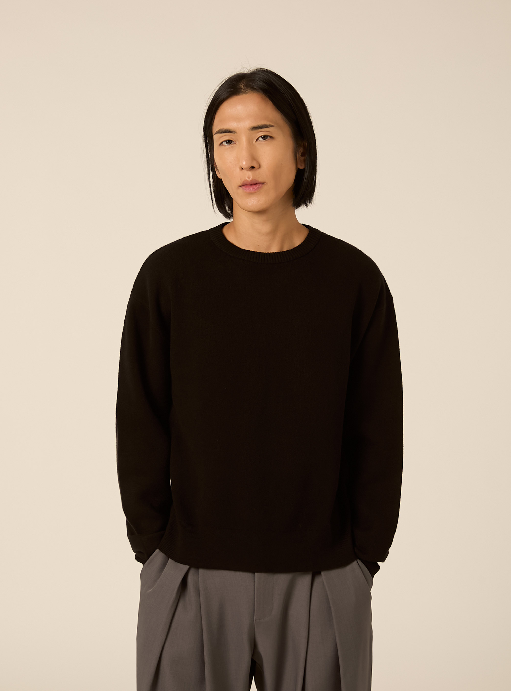 Pullover boxy fit morbido, NERO