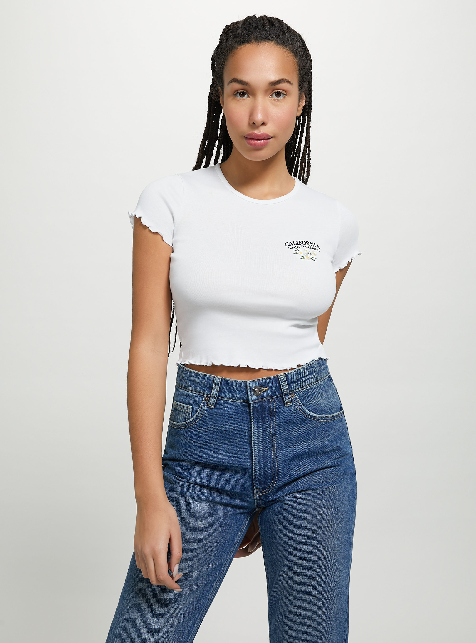 Cotton T-shirt with embroidery, WHITE