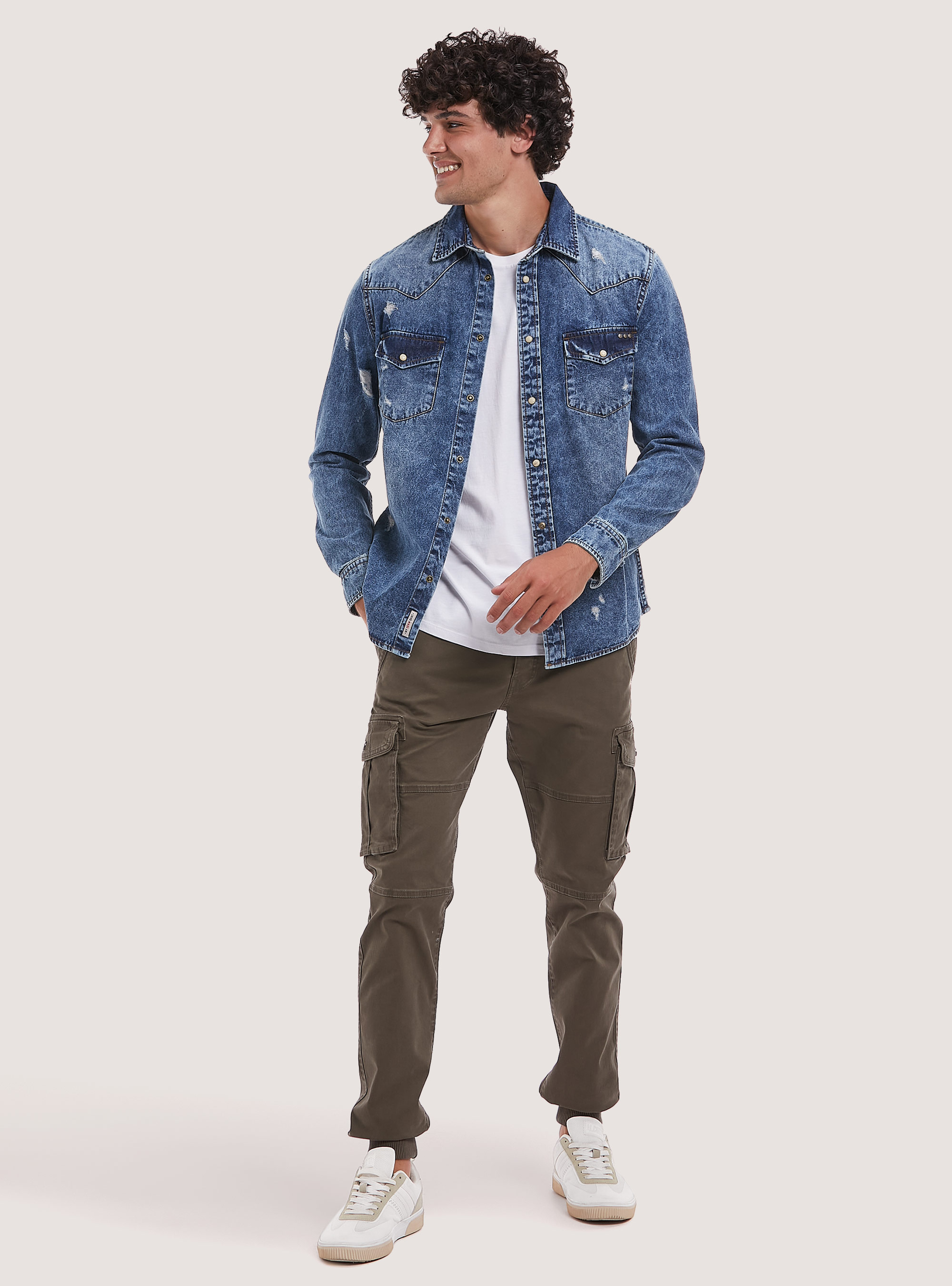 Camicia denim regular fit, D003 MEDIUM BLUE