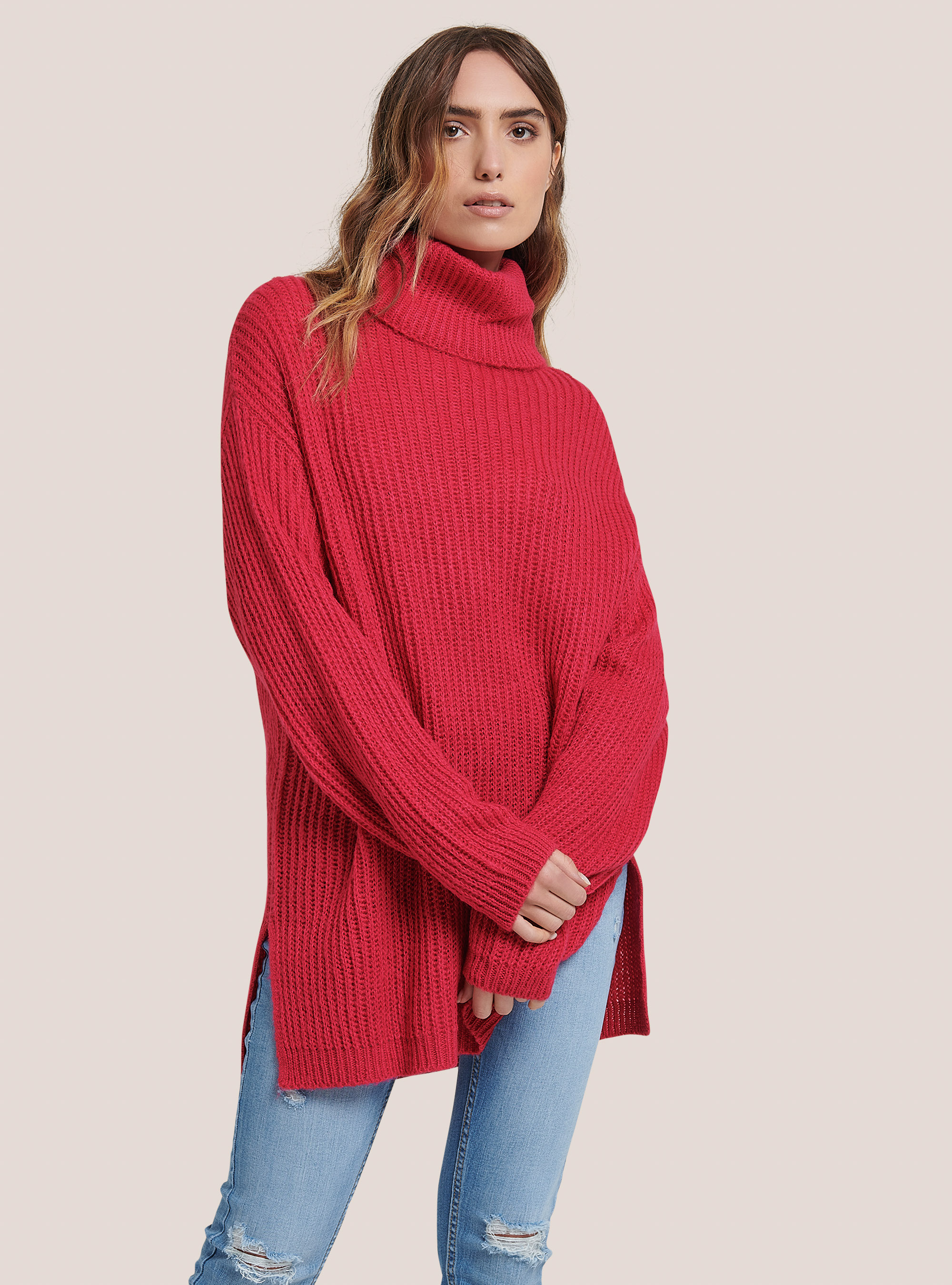 Pull à col roulé oversize, C448 FUXIA