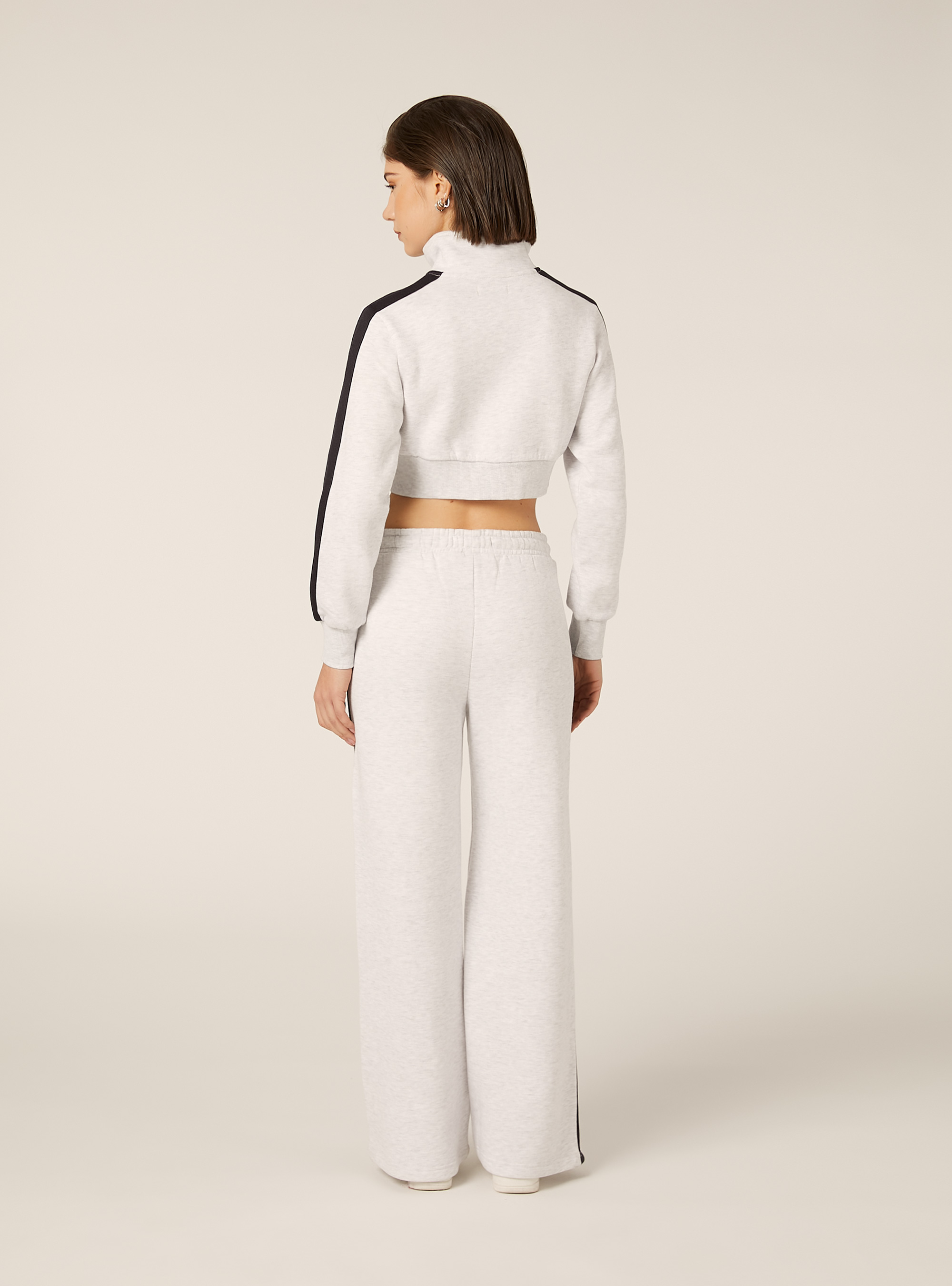 Felpa cropped zip con bande laterali, MGY3 GREY MEL LIGHT