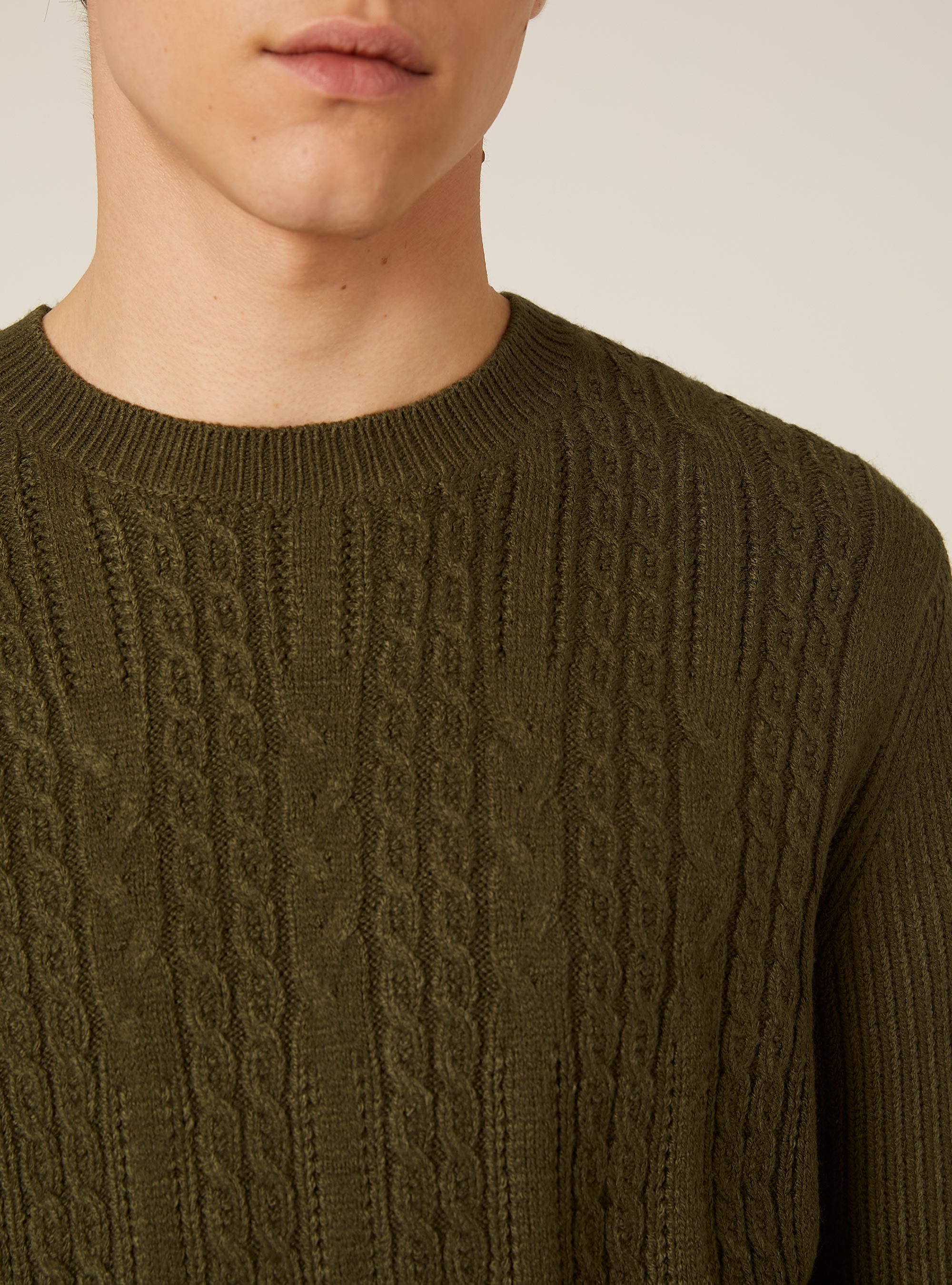 Maglione girocollo trecce, GN2 GREEN MEDIUM