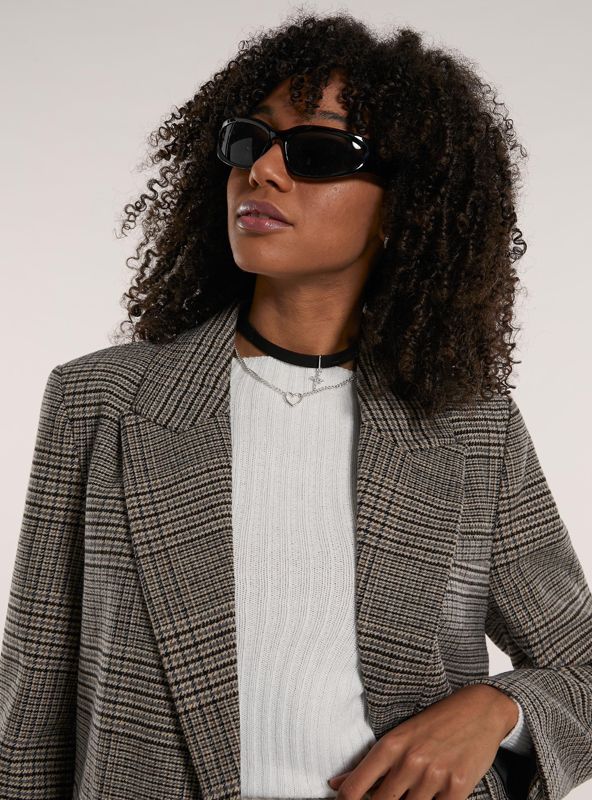 Blazer doppiopetto a quadri, BG2 BEIGE MEDIUM