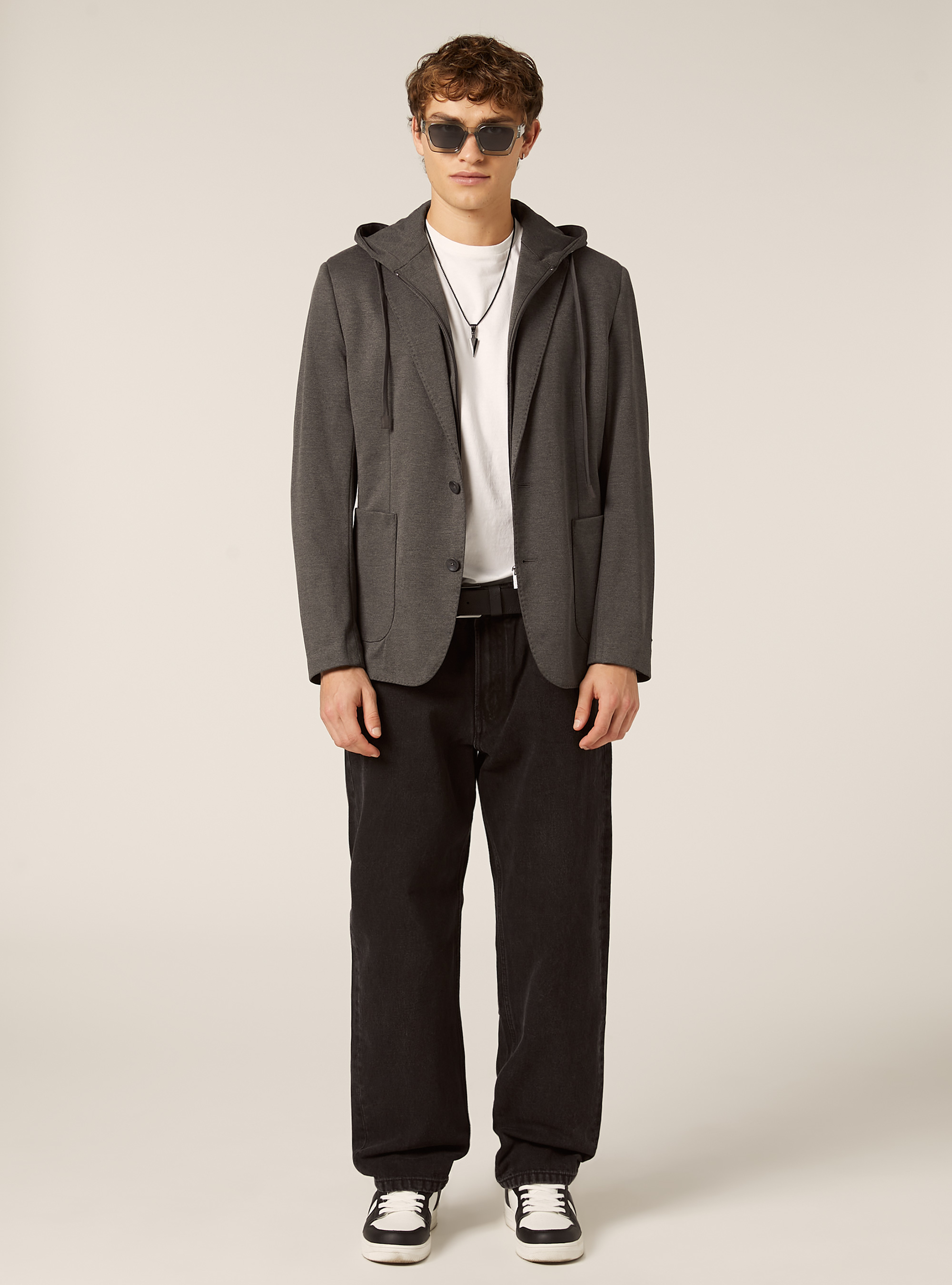 Giacca con cappuccio removibile, MGY1 GREY MEL DARK