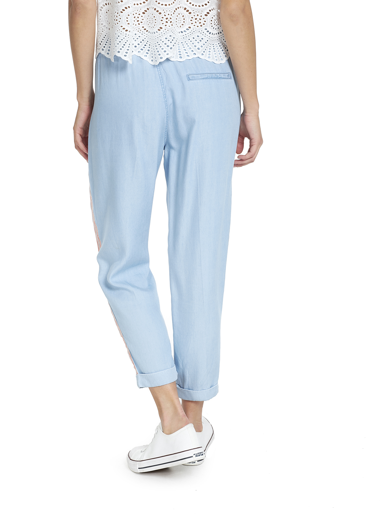 Jogger in tessuto leggero effetto denim con bande laterali a contrasto, BLUE