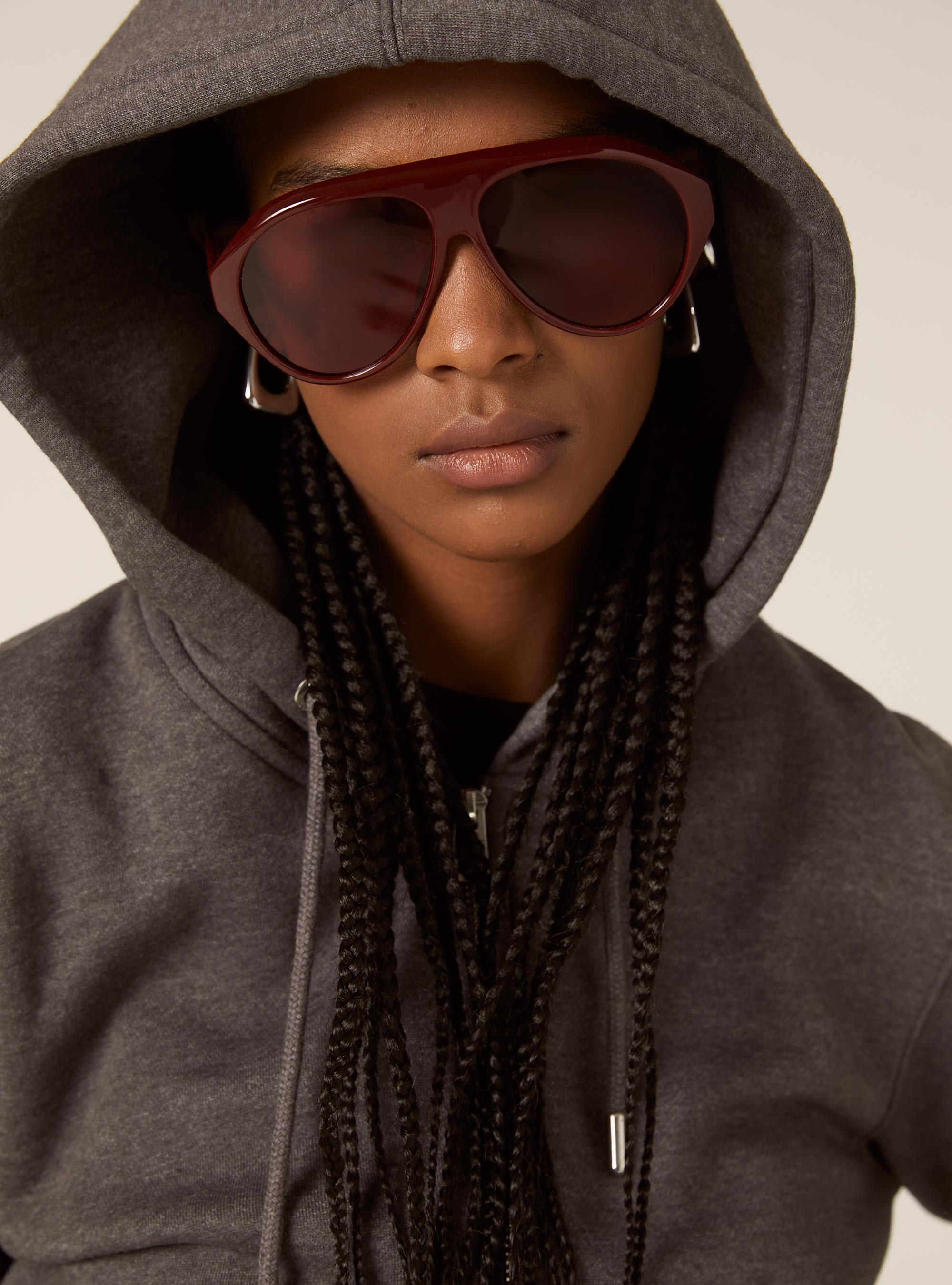 Sweat à capuche zippé court, MGY1 GREY MEL DARK