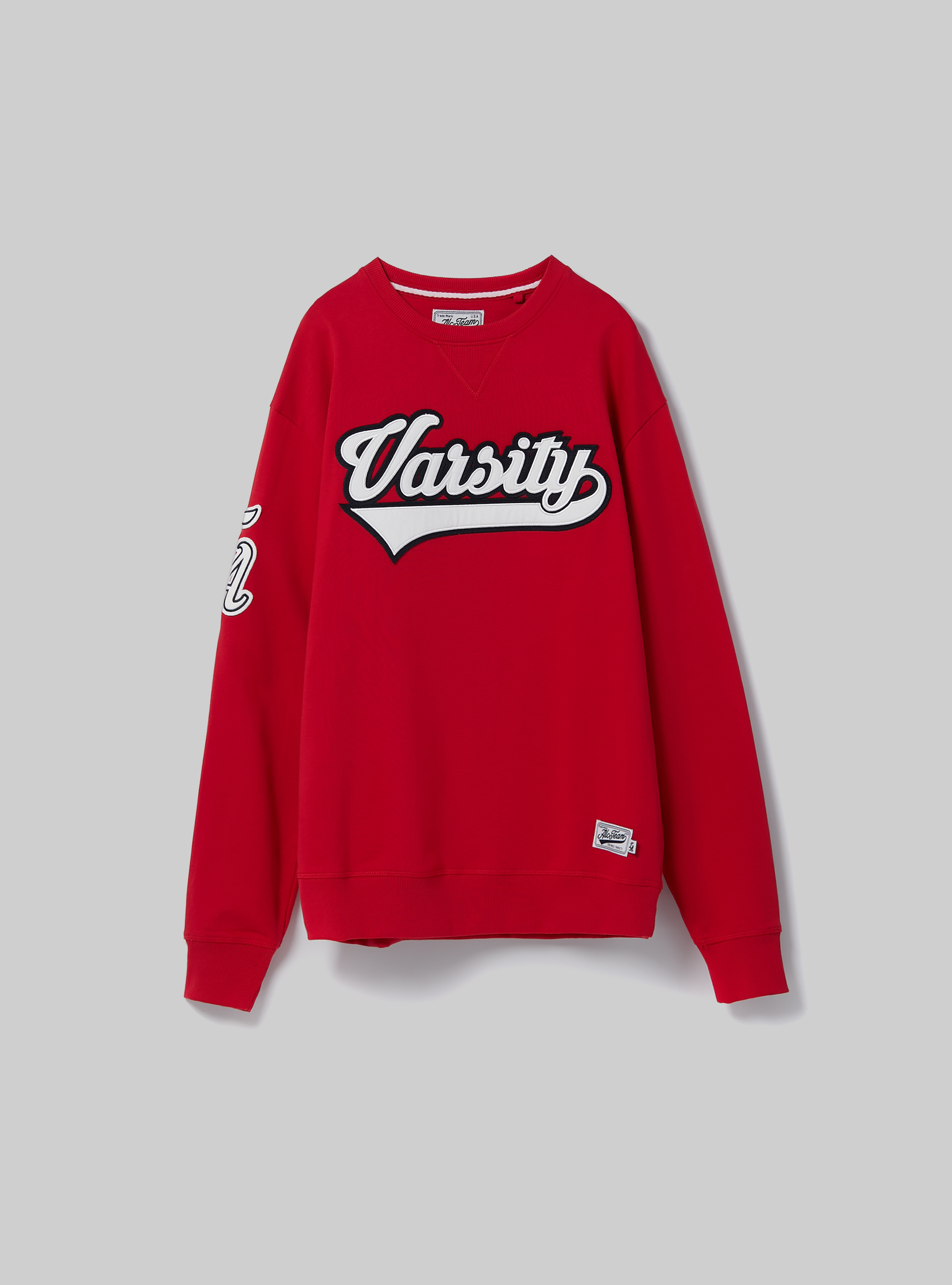 Felpa girocollo college con patch in cotone, C3376 RED