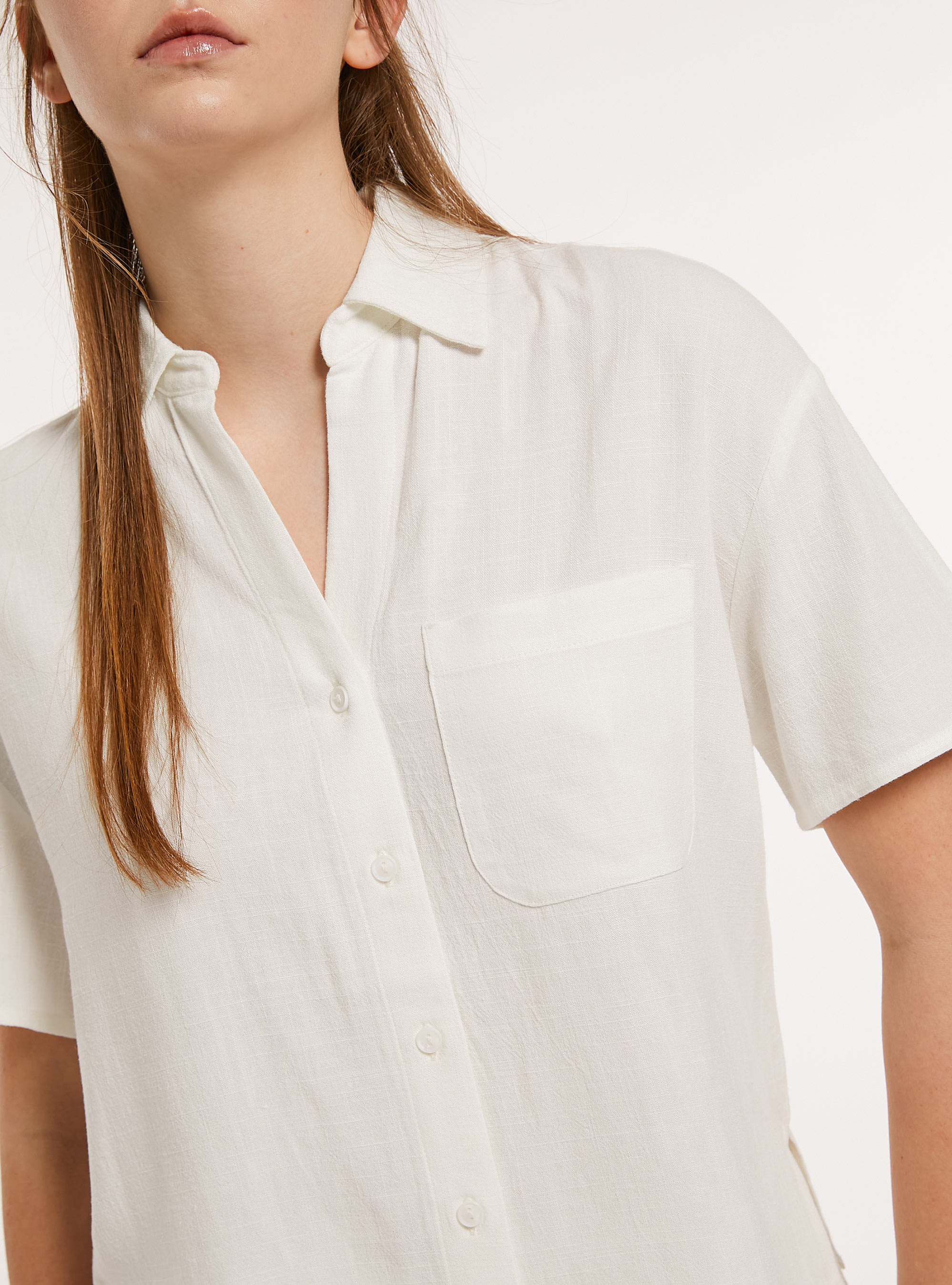 Linen blend cropped shirt, WH2 WHITE