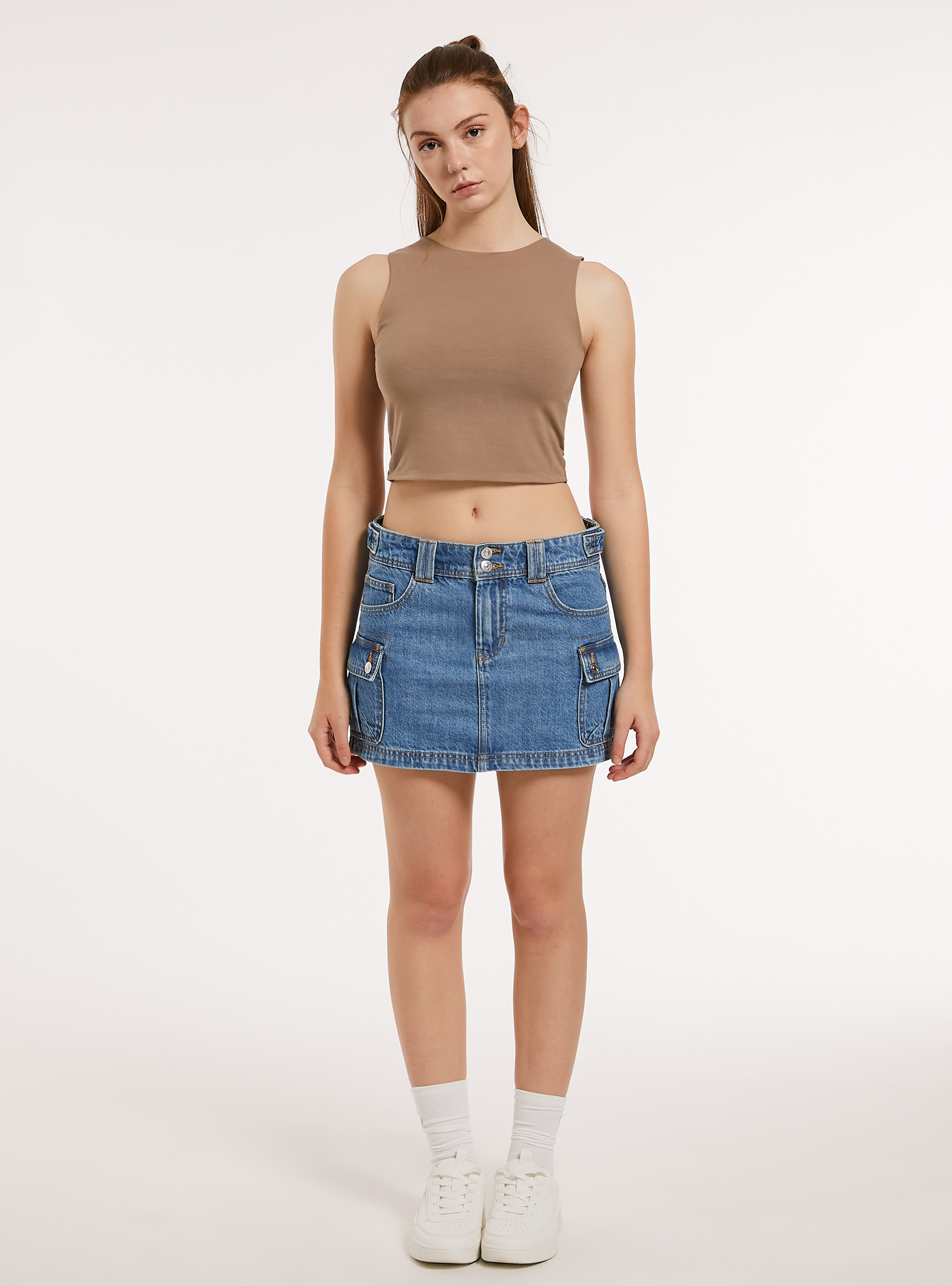 Canotta basica in jersey elasticizzato crop fit, BG3 BEIGE LIGHT