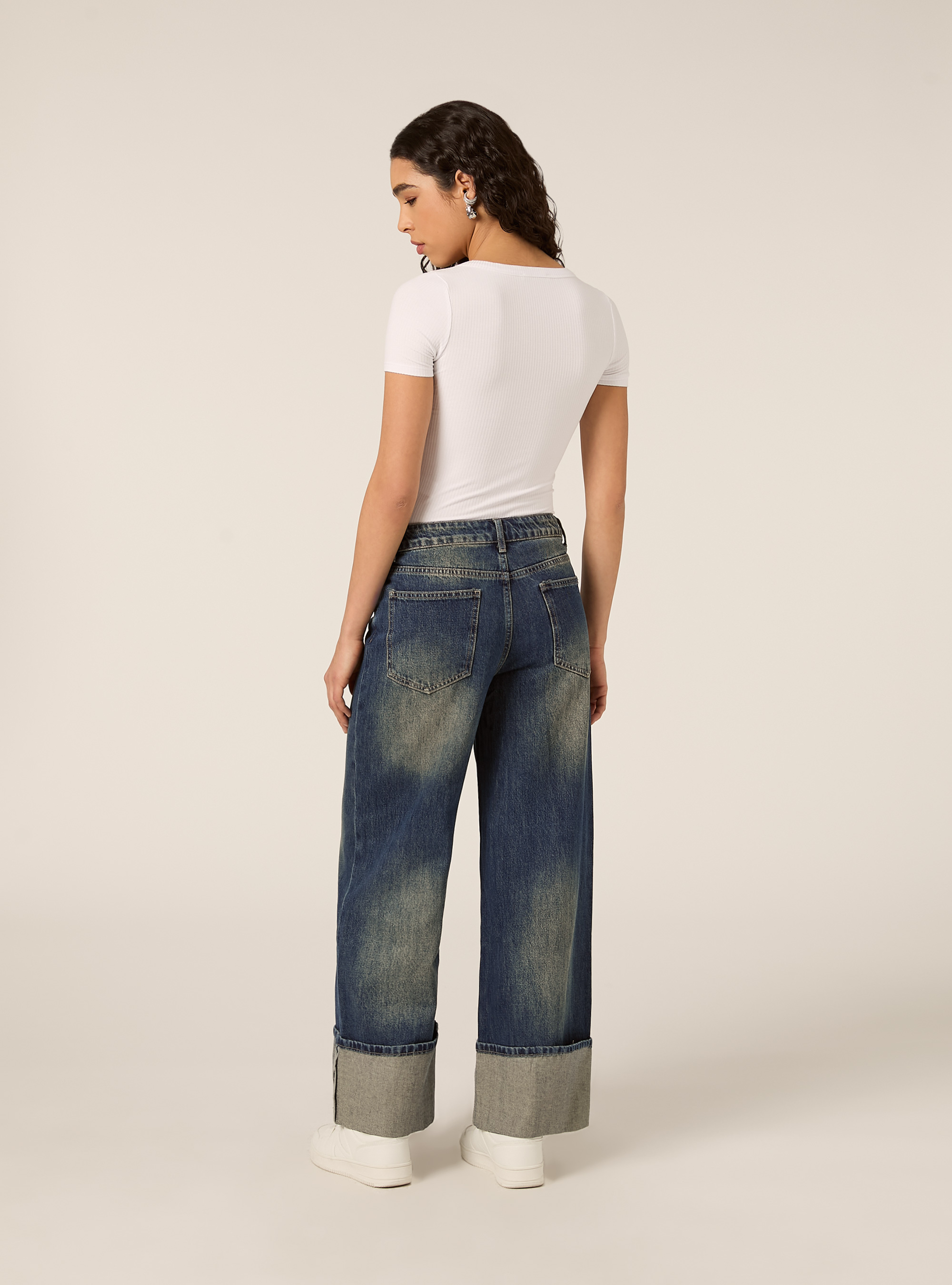 Jeans straight wide con piegone al fondo, D003 MEDIUM BLUE