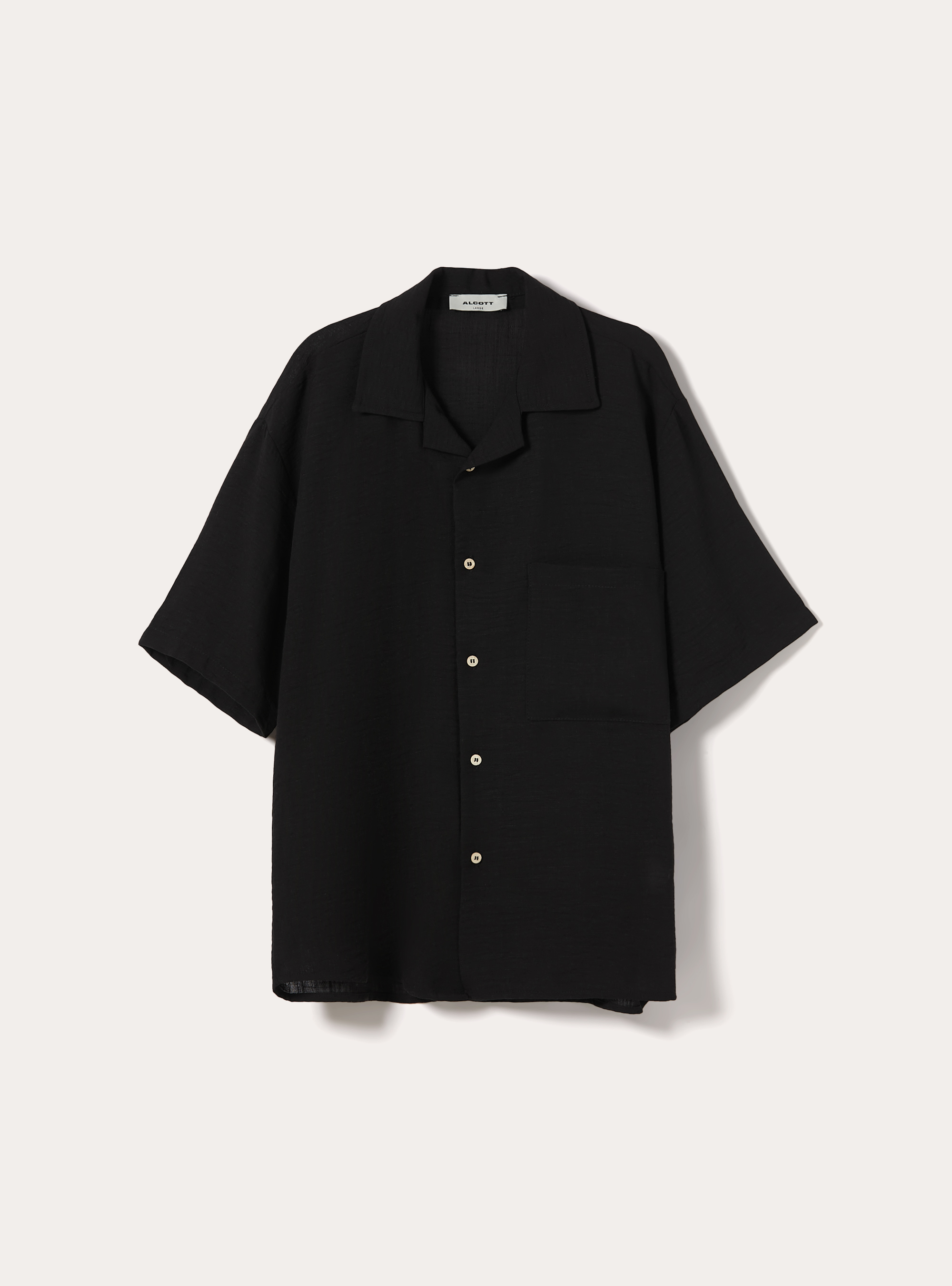 Camicia a maniche corte in tessuto fiammato, NERO