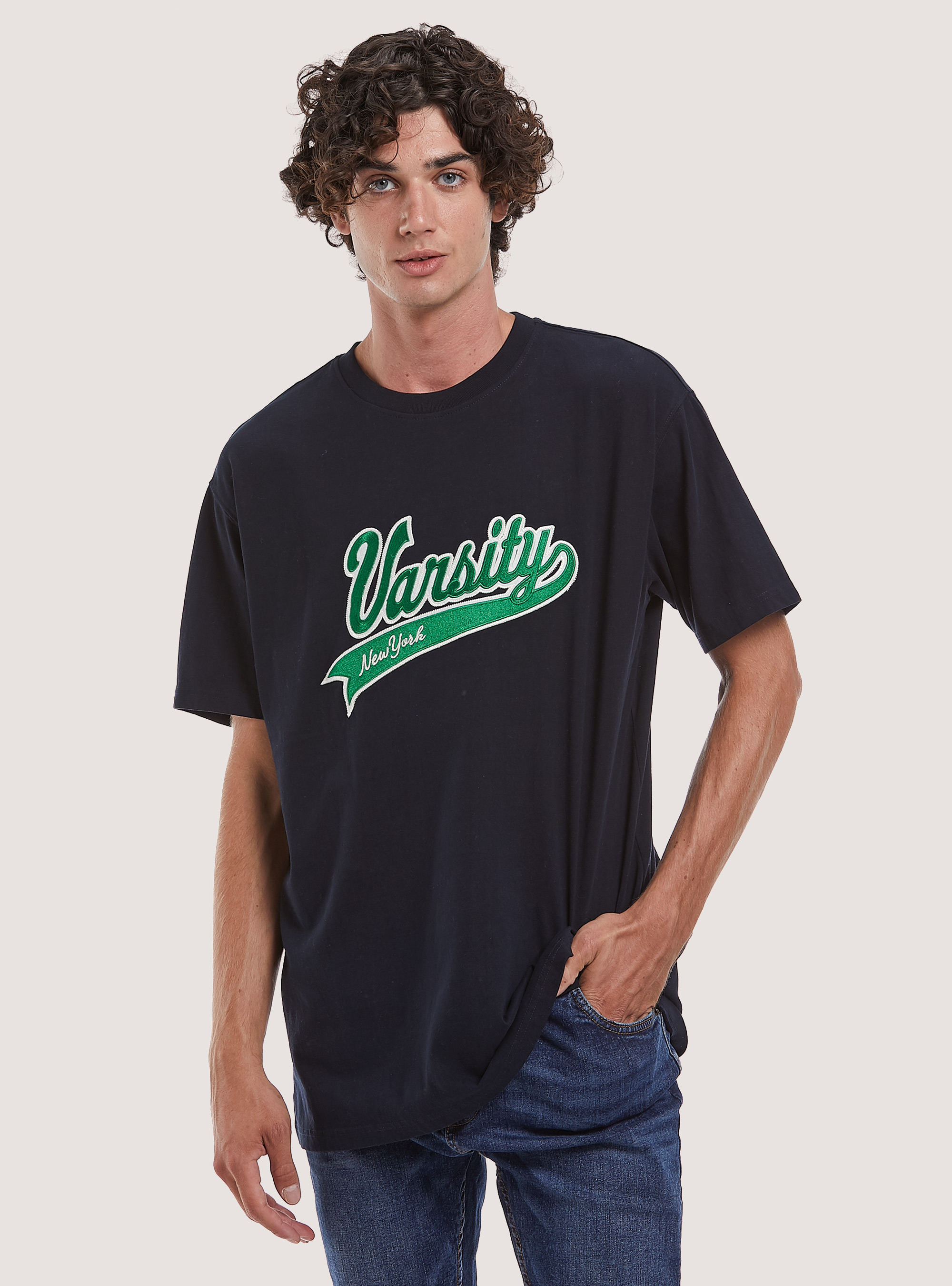 T-shirt with college patch, NA1 NAVY DARK