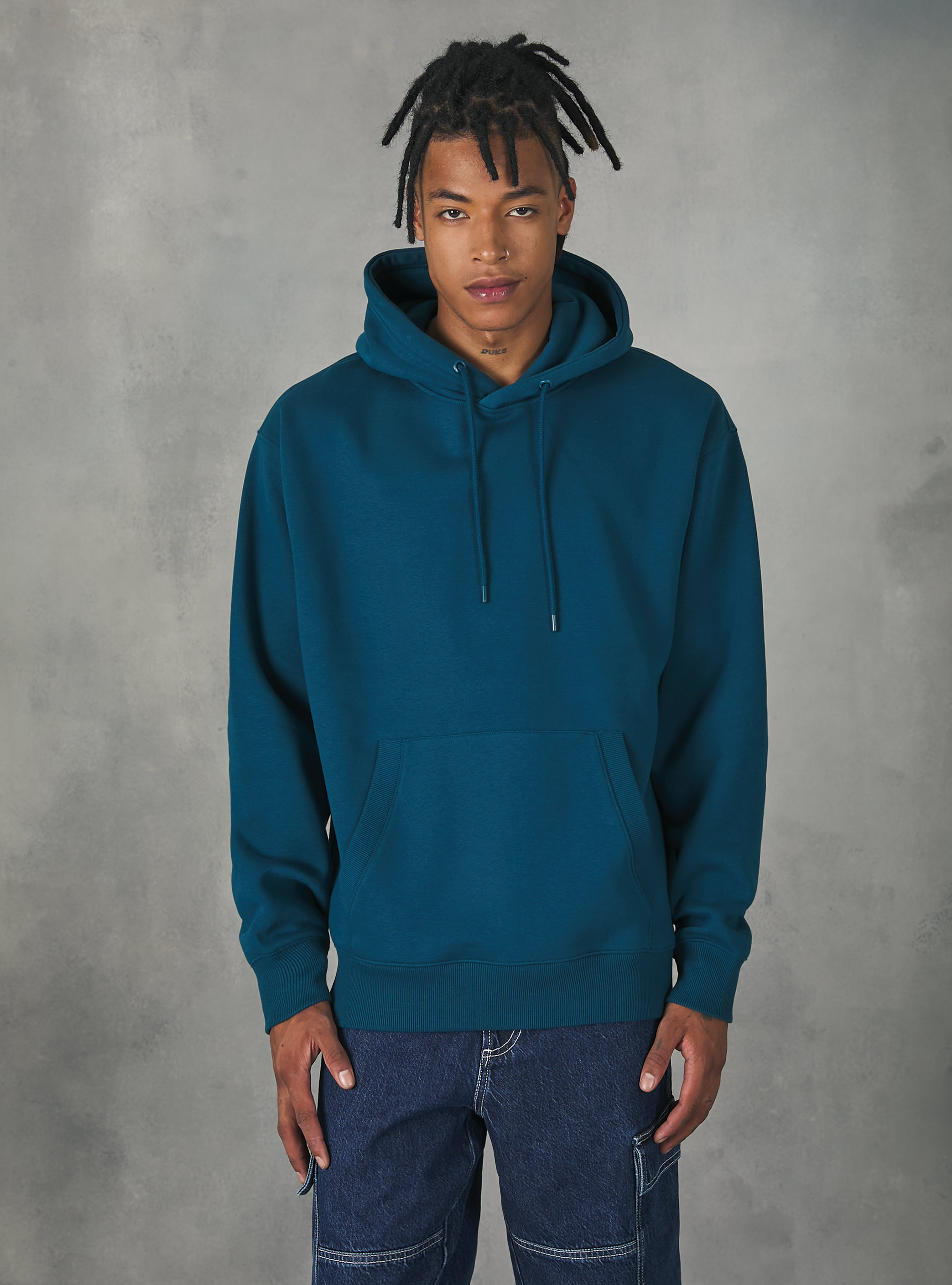 Sweatshirt with hood and pouch pocket, OB2 BLUE OIL MED.