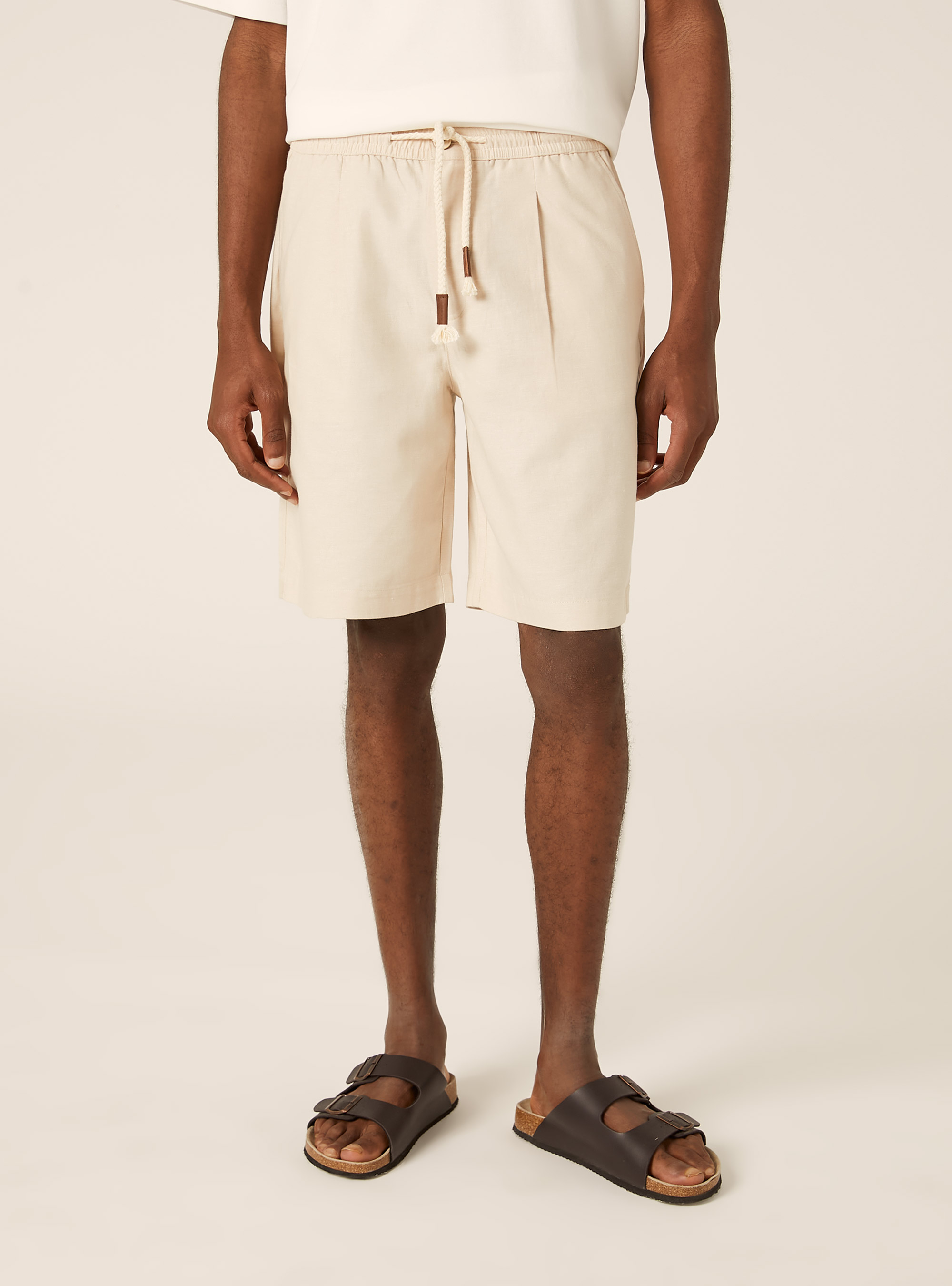Leinen-Bermudas mit Kordelzug, SA2 SAND MEDIUM