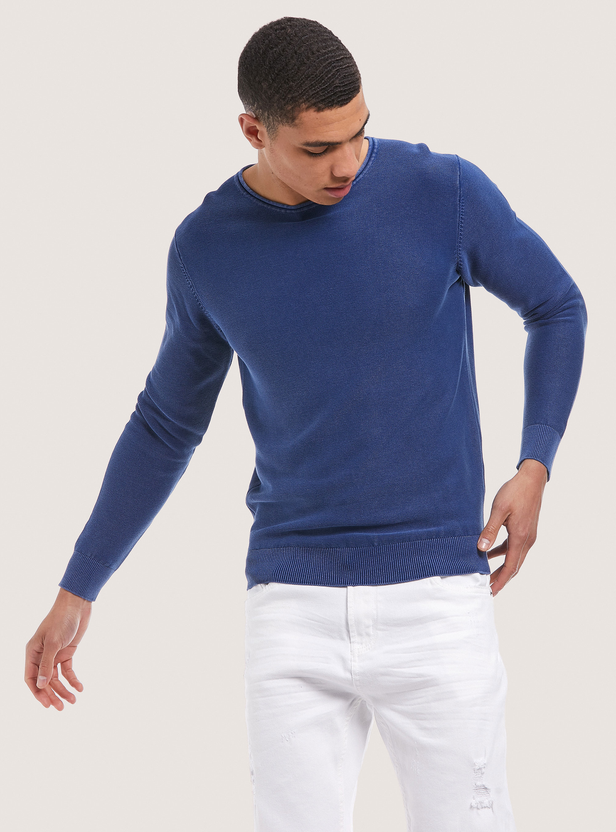 Pullover acidato in cotone, BLU ROYAL