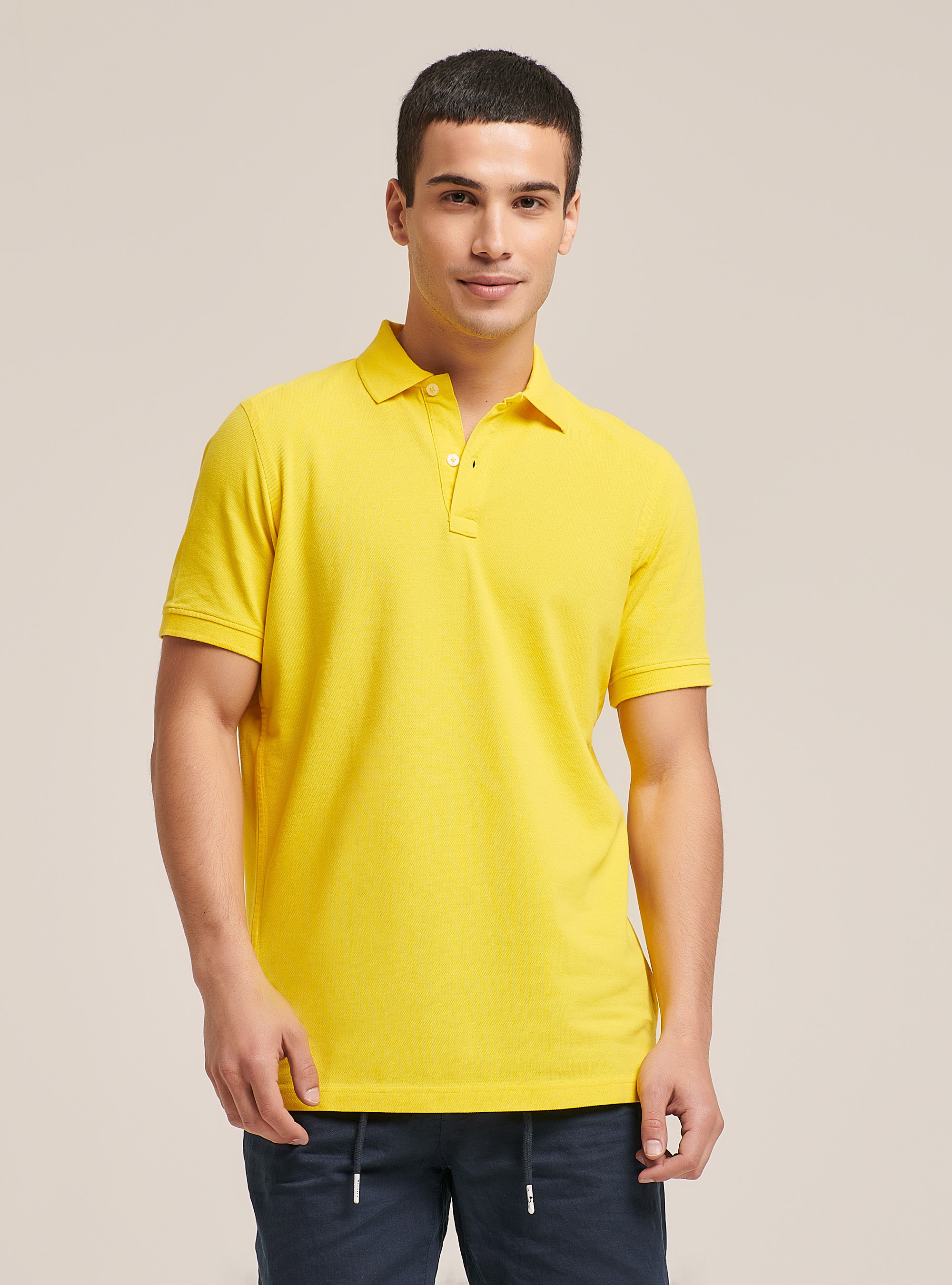 Basic cotton polo shirt, YELLOW
