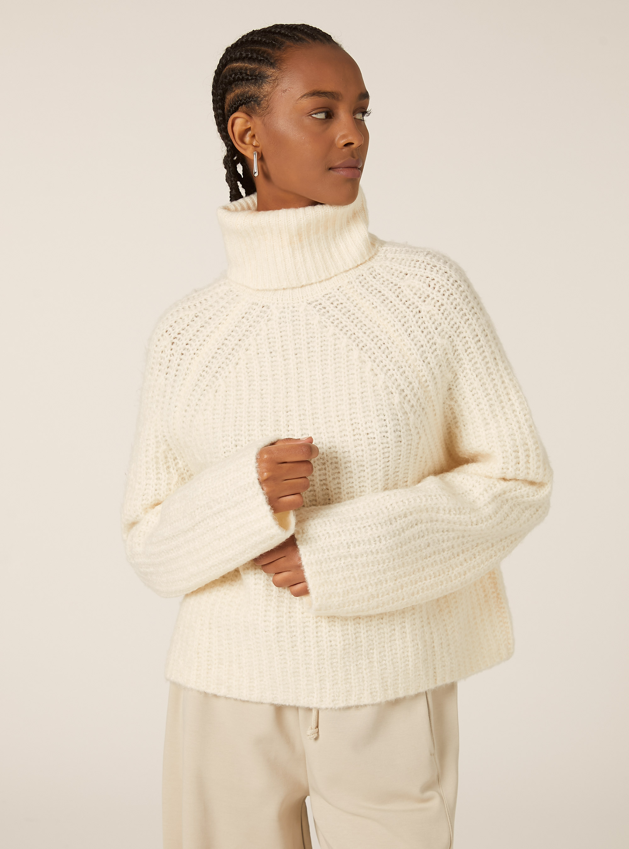 Jersey de cuello alto con canalé inglés, WH1 OFF WHITE