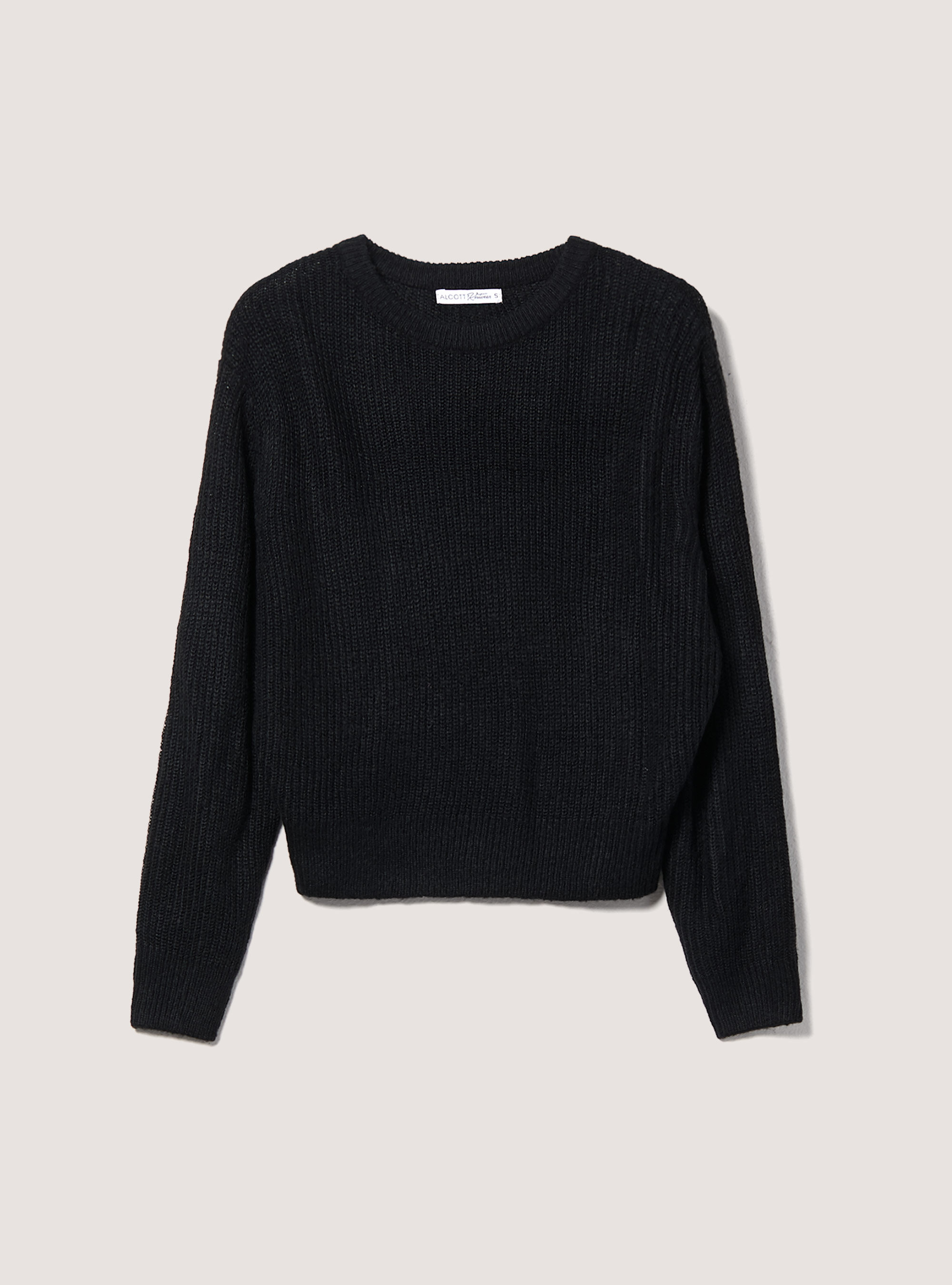 Solid colour crew neck pullover, BLACK