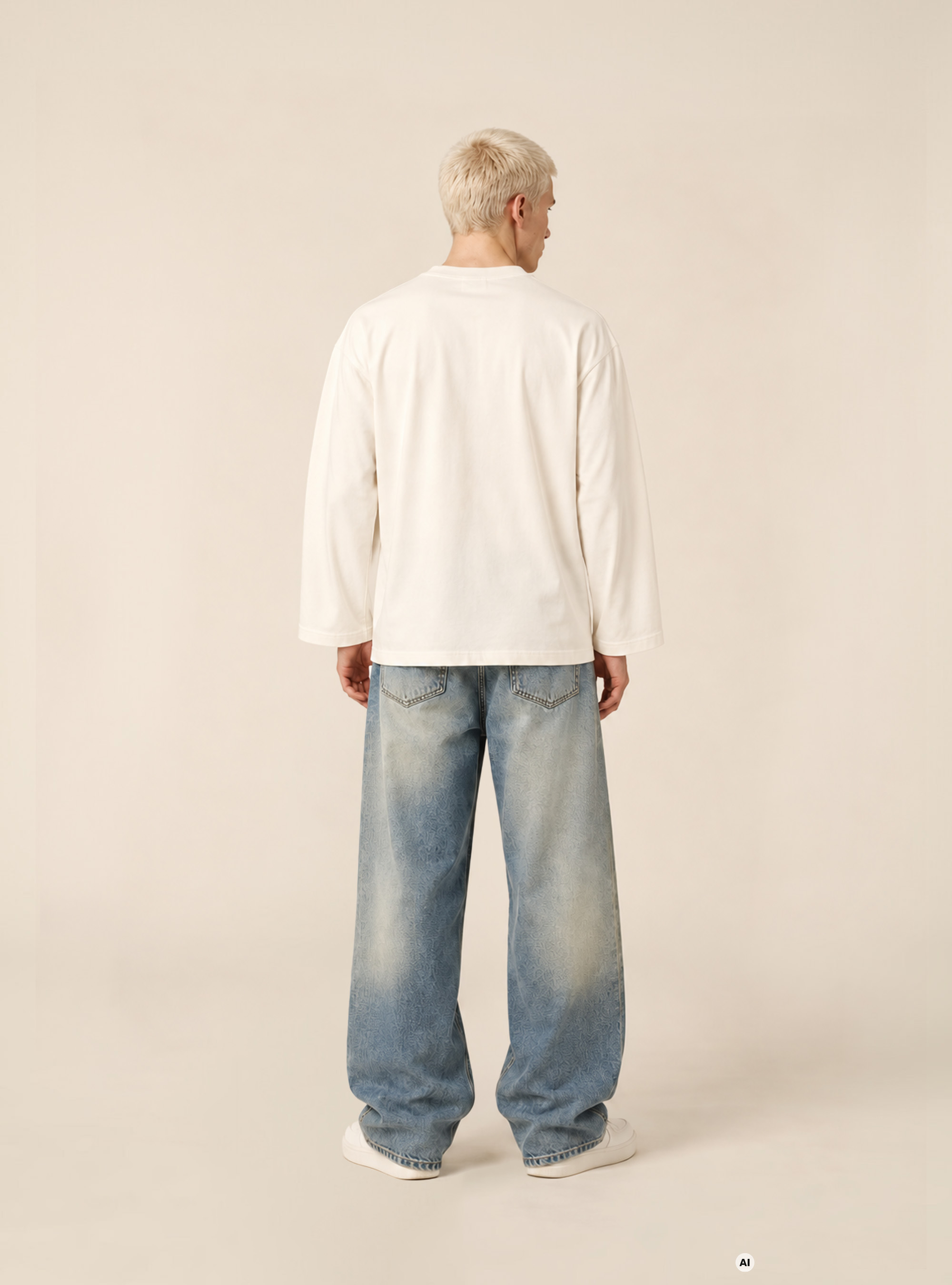 T shirt a manches longues oversize avec epaules tombantes, WH2 WHITE