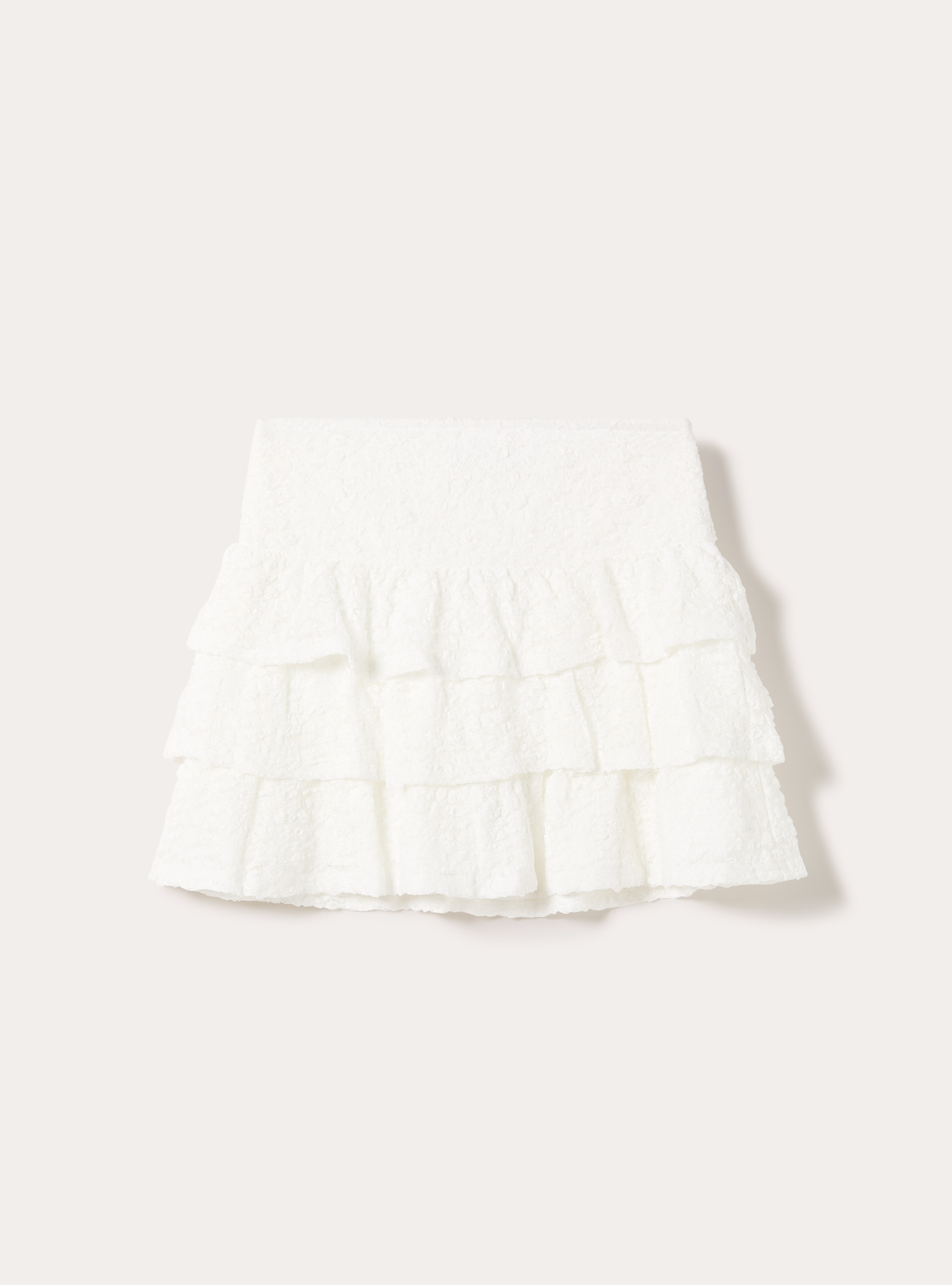 Falda pantal&oacute;n de encaje con volantes, WH3 WHITE