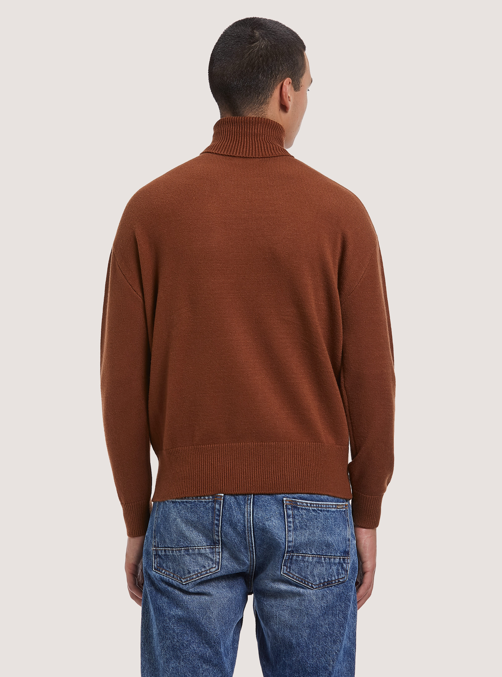 Pullover morbido collo alto boxy fit elasticizzato, TB1 TOBACCO DARK