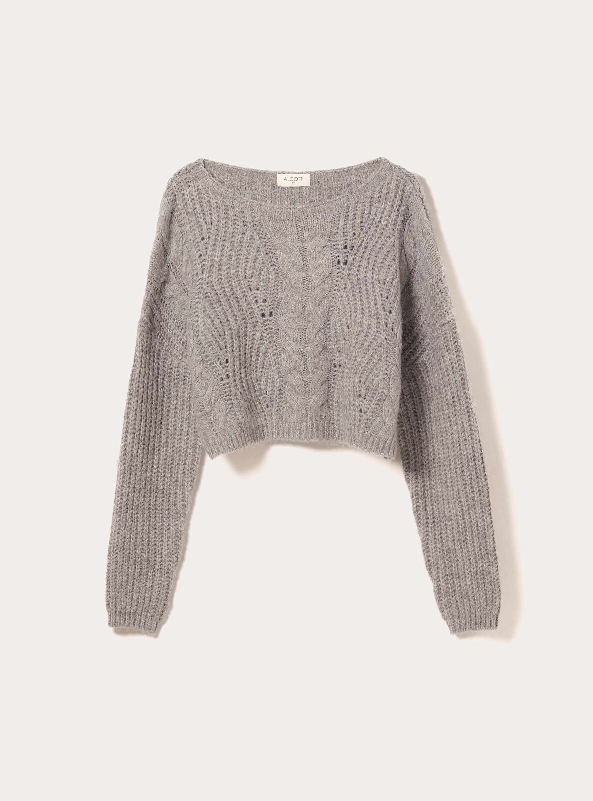 Cropped pullover with boat neck, MGY2 GREY MEL MEDIUM