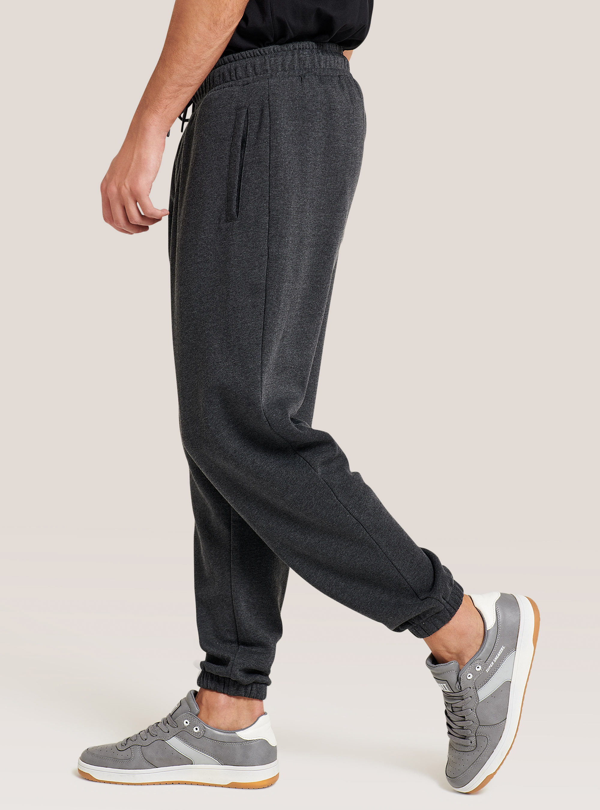 Basic cotton jogger trousers, GREY MELANGE