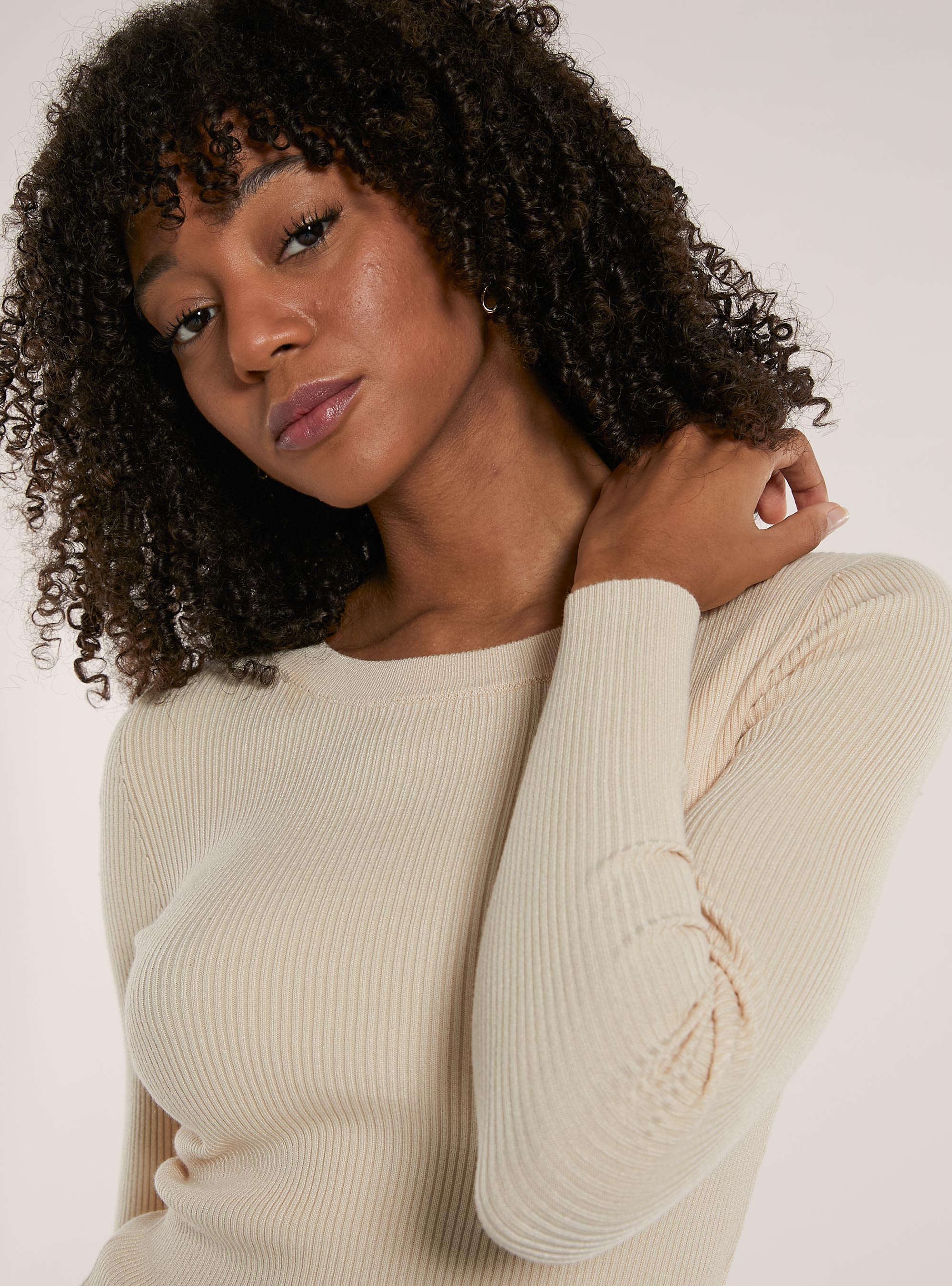 Maglia girocollo a coste, CR2 CREAM MEDIUM