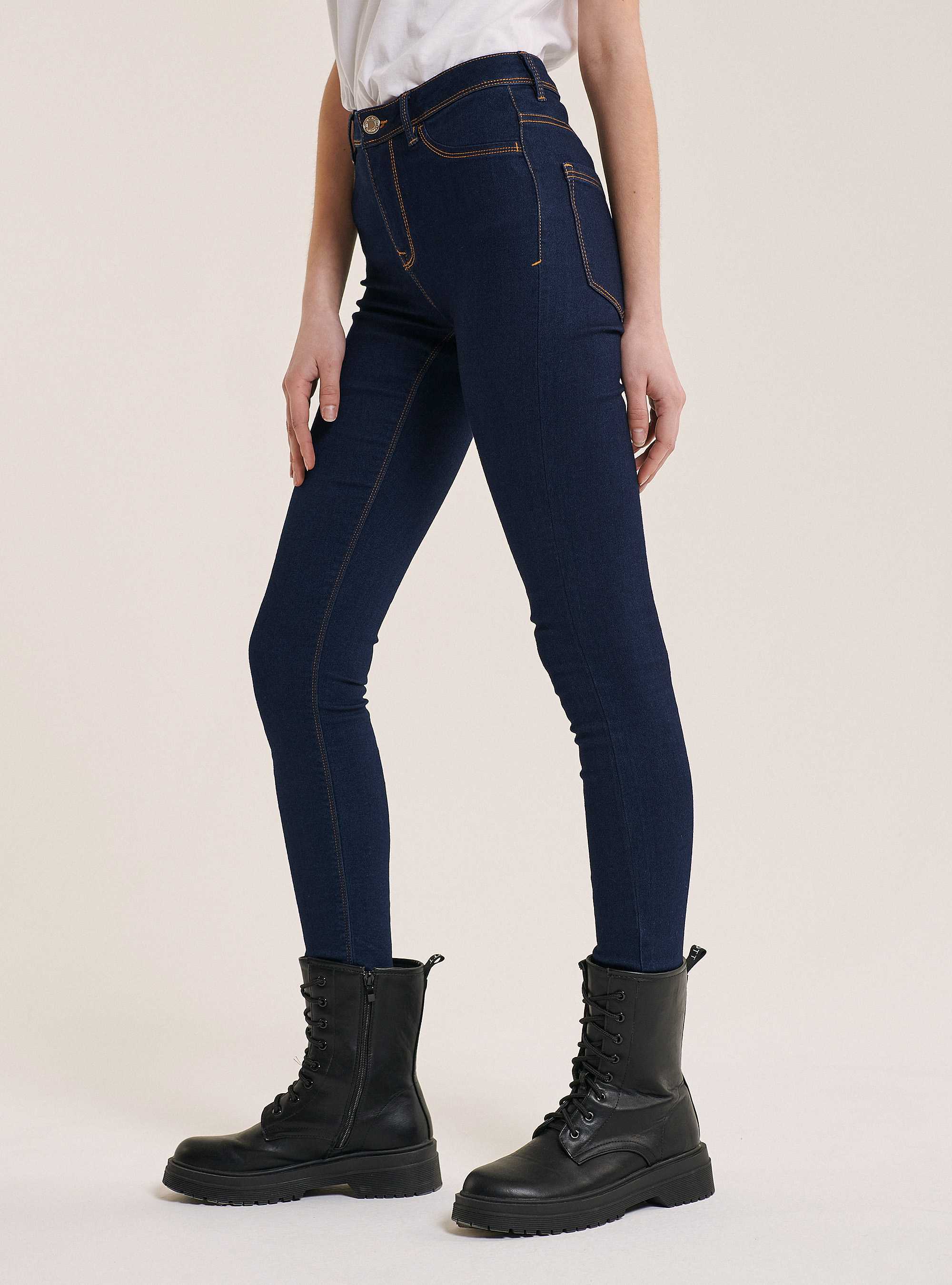 Jeans super skinny a vita alta comfort fit, BLU