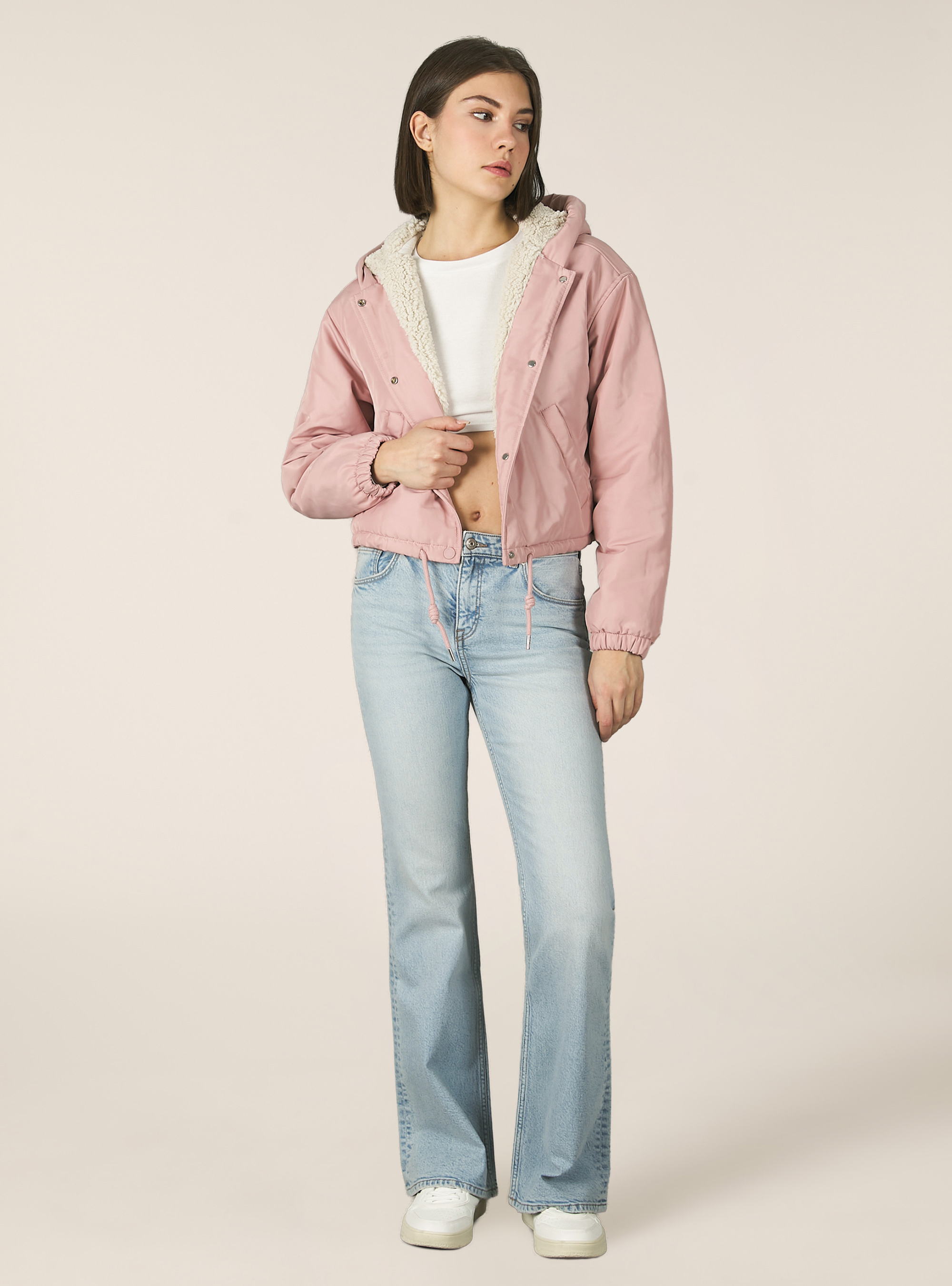 Cropped jacket with teddy lining, PK3 PINK LIGHT