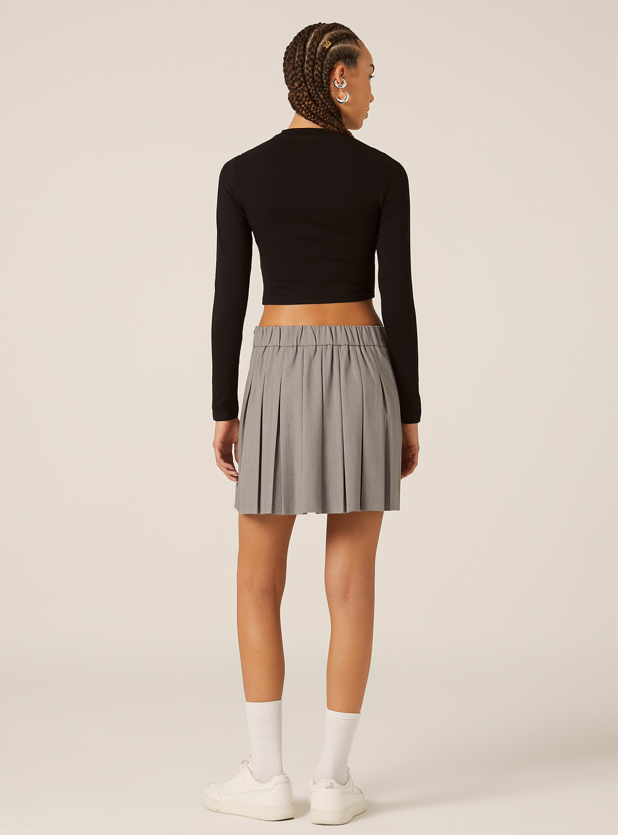 Einfarbiger Faltenminirock, MGY3 GREY MEL LIGHT