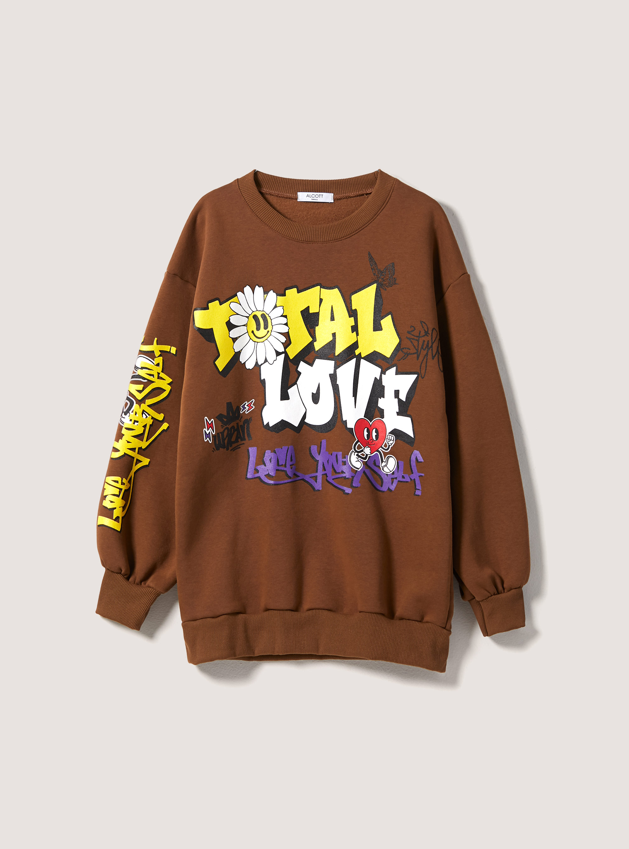 Felpa girocollo e stampa total love, BG2 BEIGE MEDIUM