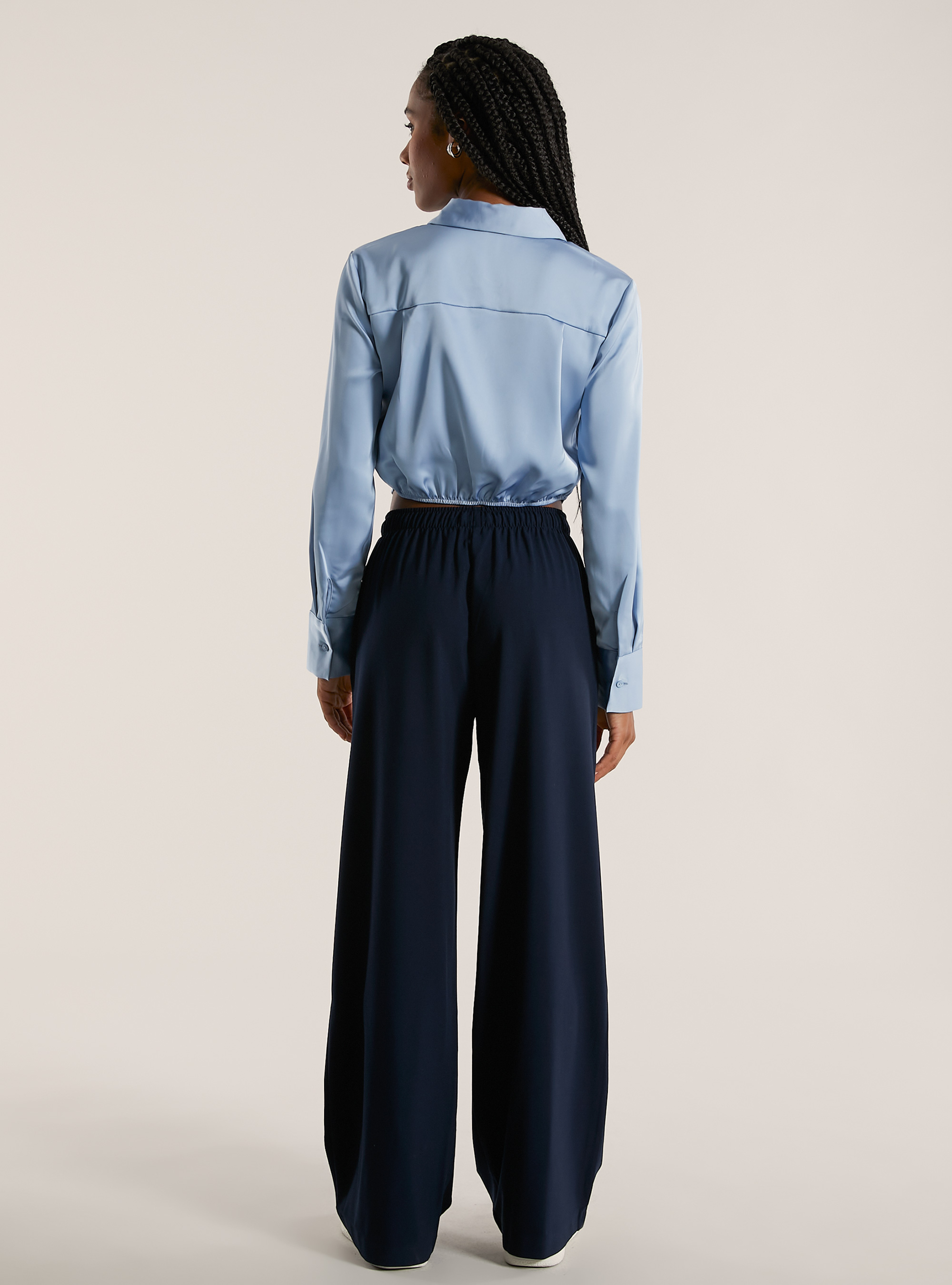 Satin cropped shirt, AZ2 AZURE MEDIUM