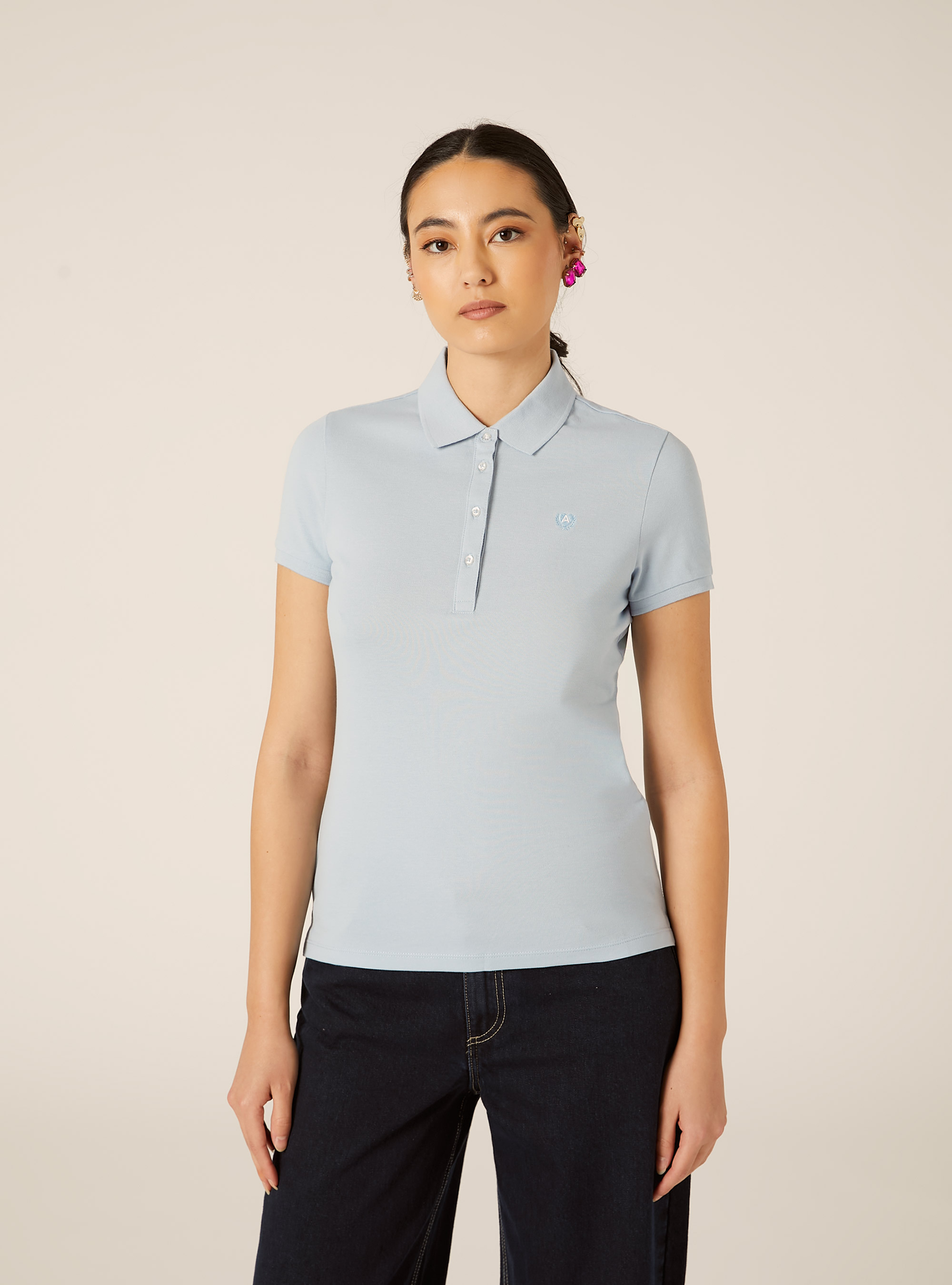 Polo Slim Fit avec Logo Brod&eacute;, AZ3 AZURE LIGHT