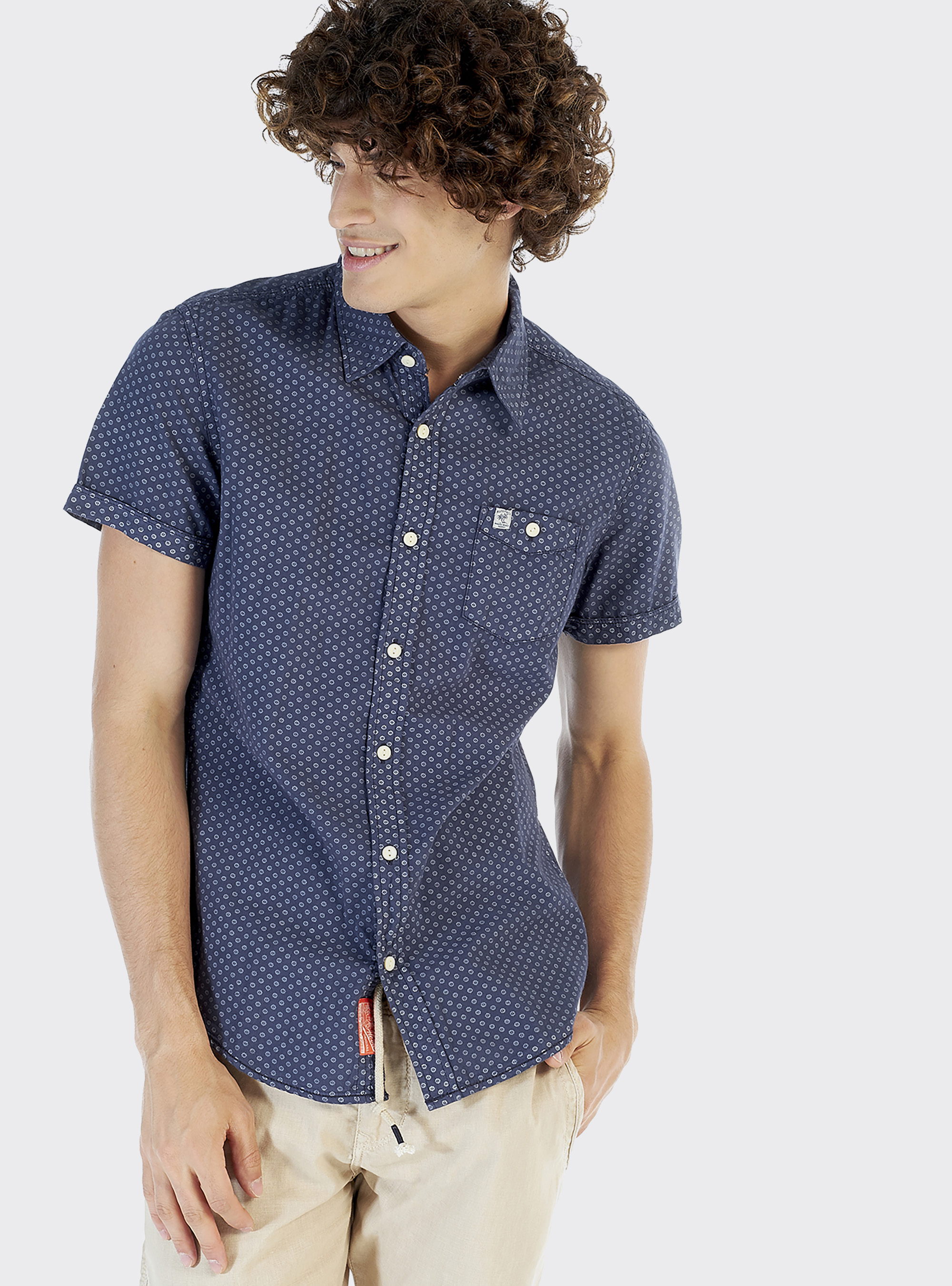 Chemise &agrave; manches courtes avec micro-motif, C244 BLUE