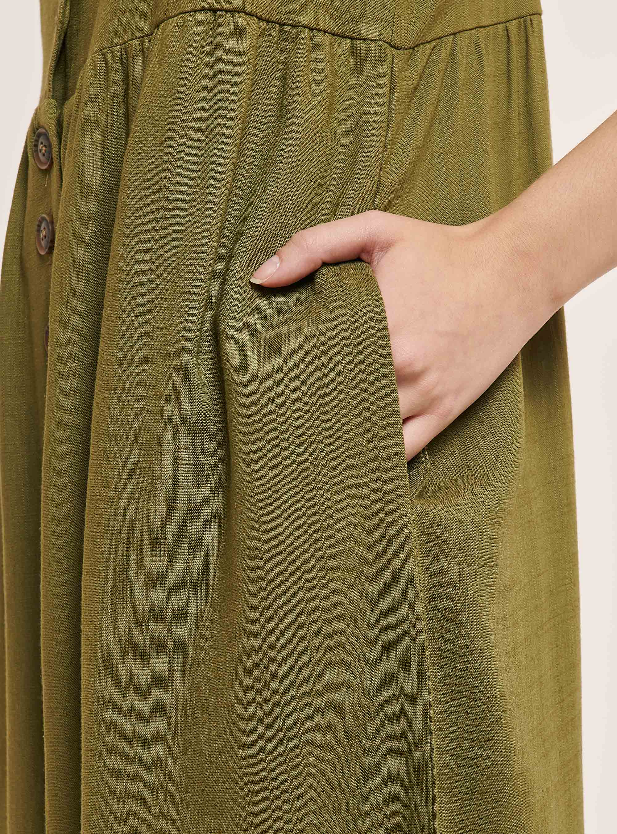 Plain-coloured linen-blend jumpsuit, C6601 KAKY