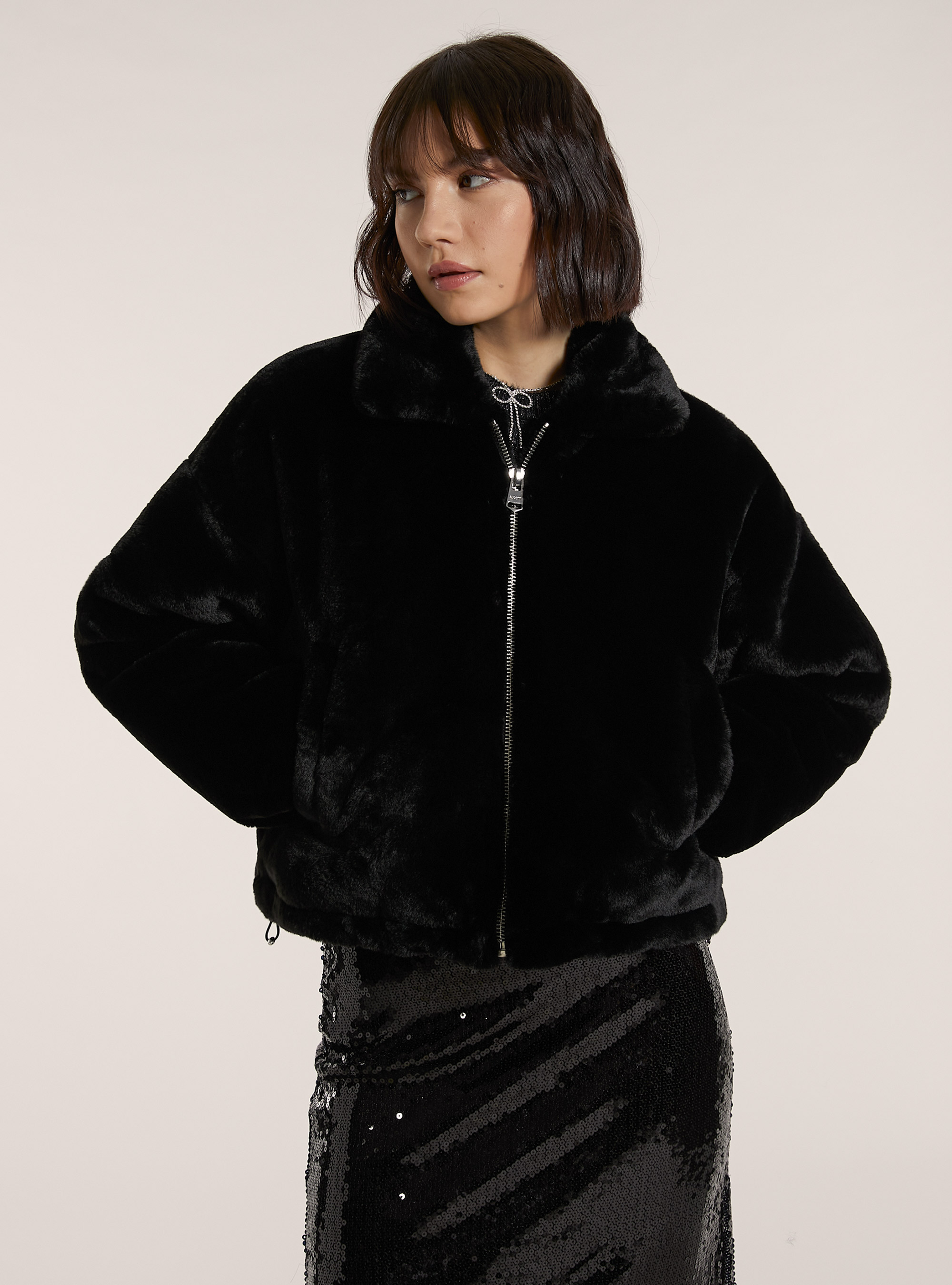 Giacca pelliccia sintetica, BK1 BLACK