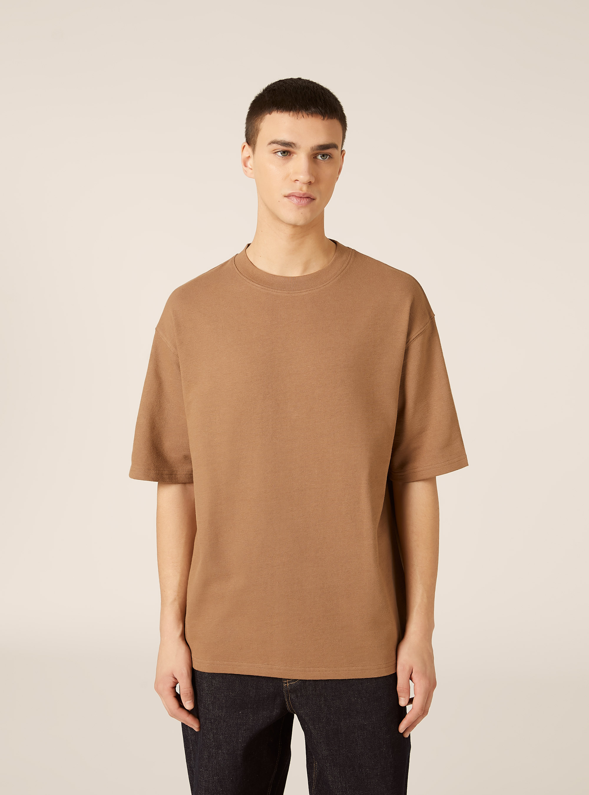 T-shirt in jersey texture fit boxy, BR2 BROWN MEDIUM