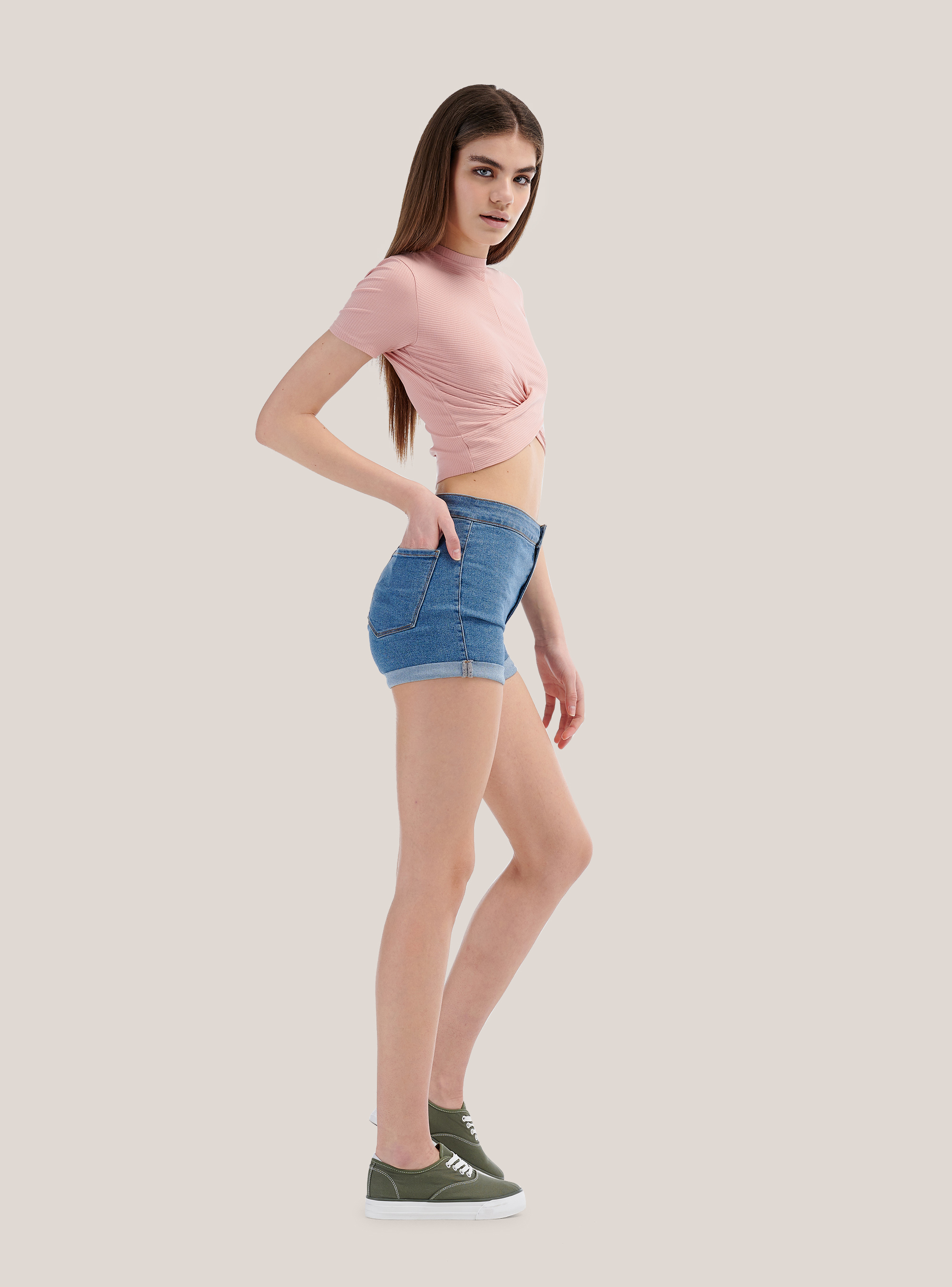 Short denim high waist, AZUL