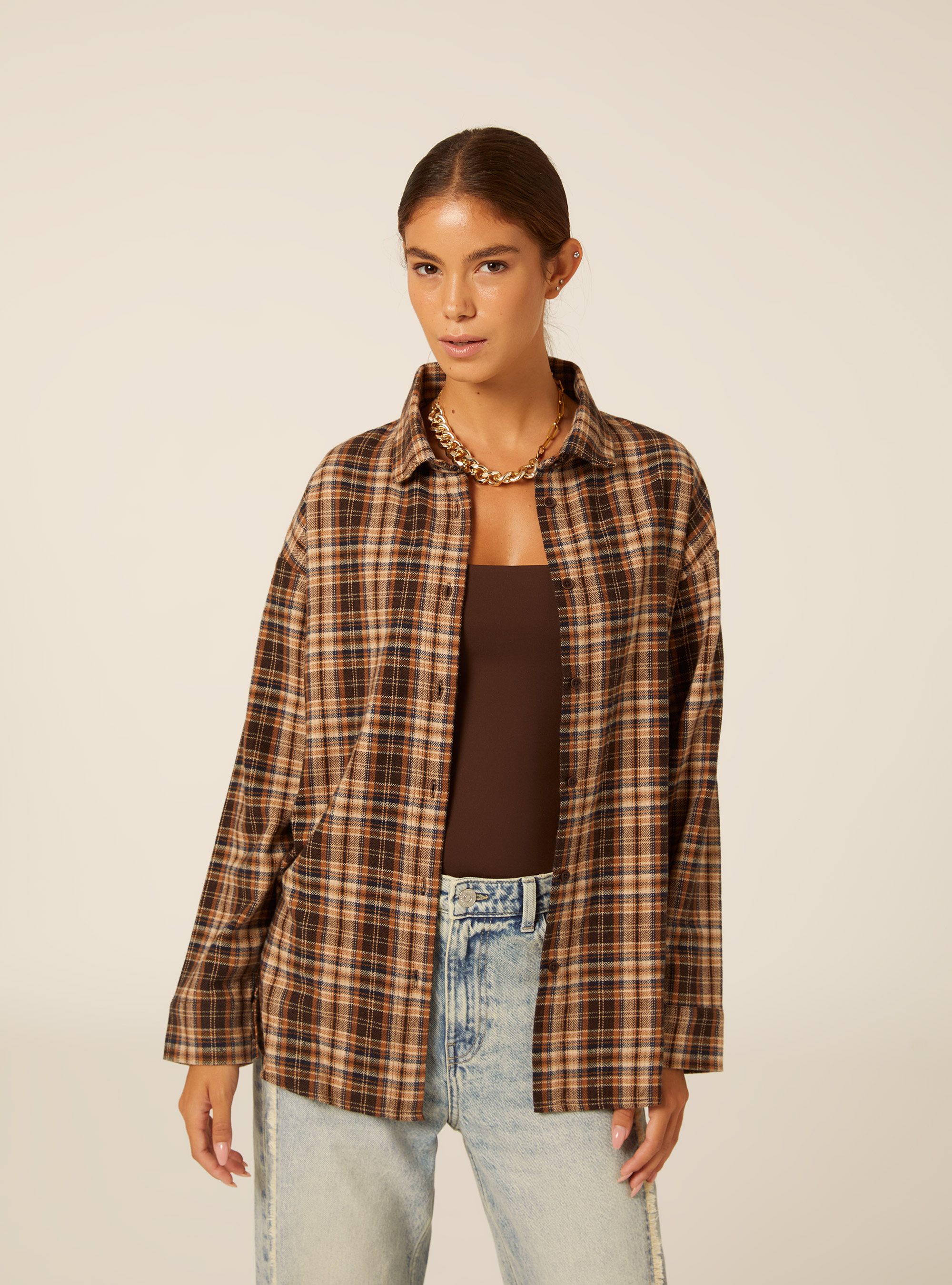 Camicia a quadri, BR2 BROWN MEDIUM