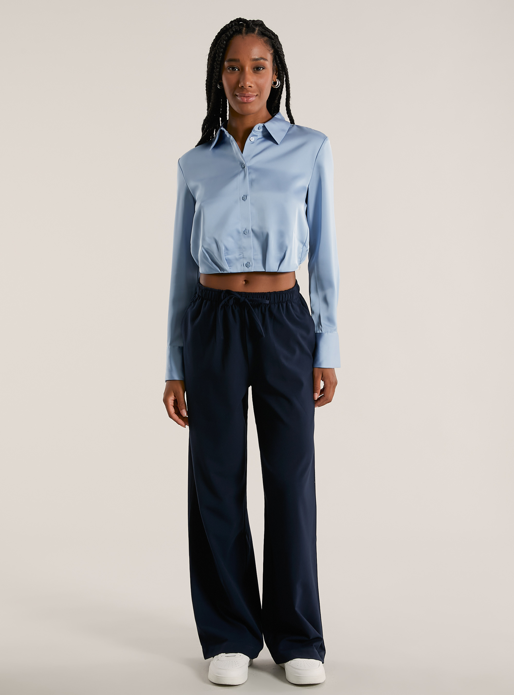 Satin cropped shirt, AZ2 AZURE MEDIUM