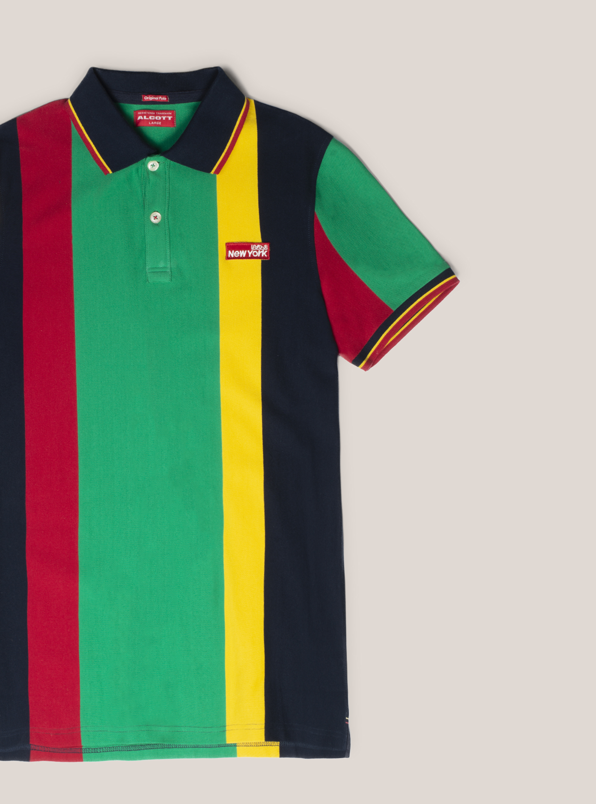 Polo in piquet a righe multicolor con ricamo, MULTICOLORE