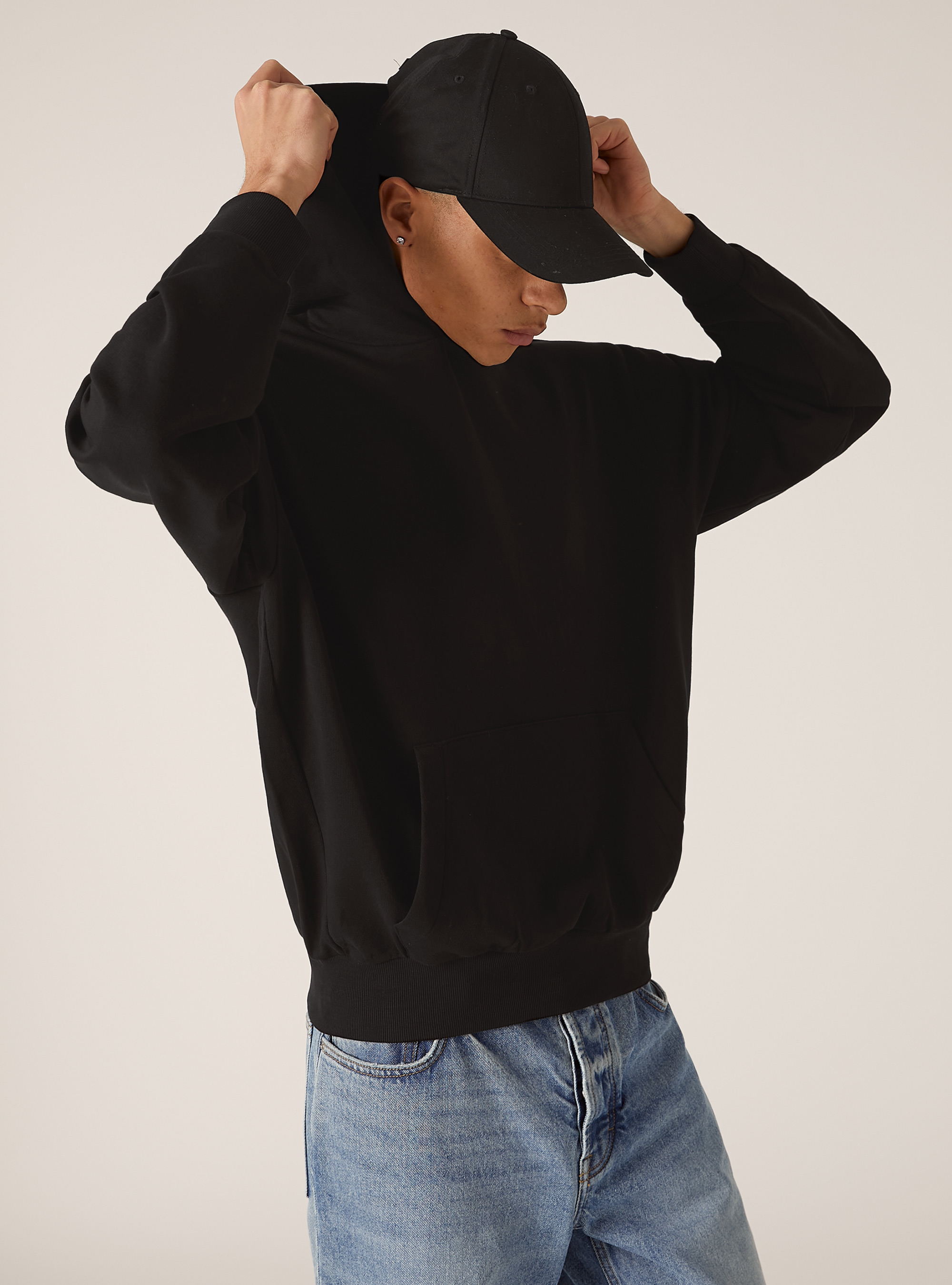 Boxy Fit Hooded Sweatshirt, BK1 BLACK
