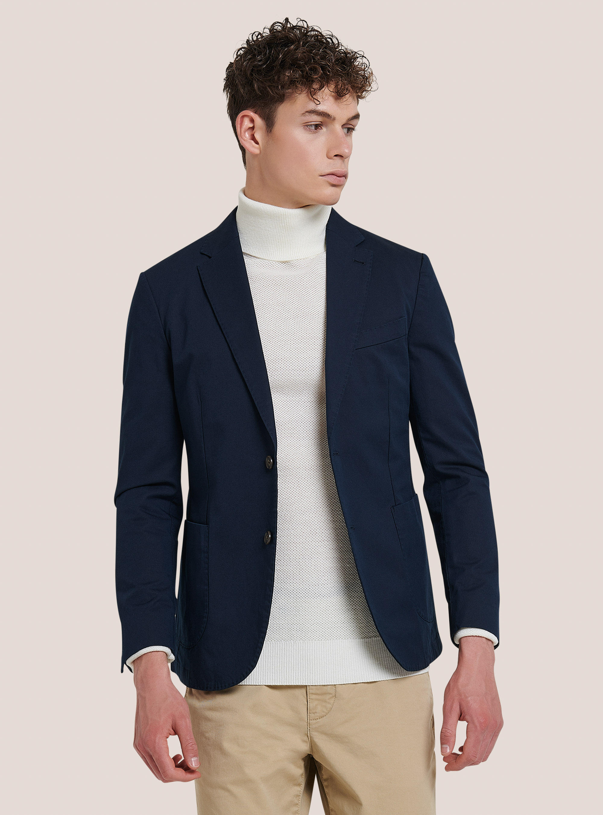 Cotton blend jacket with patch pocket, C2189 NAVY