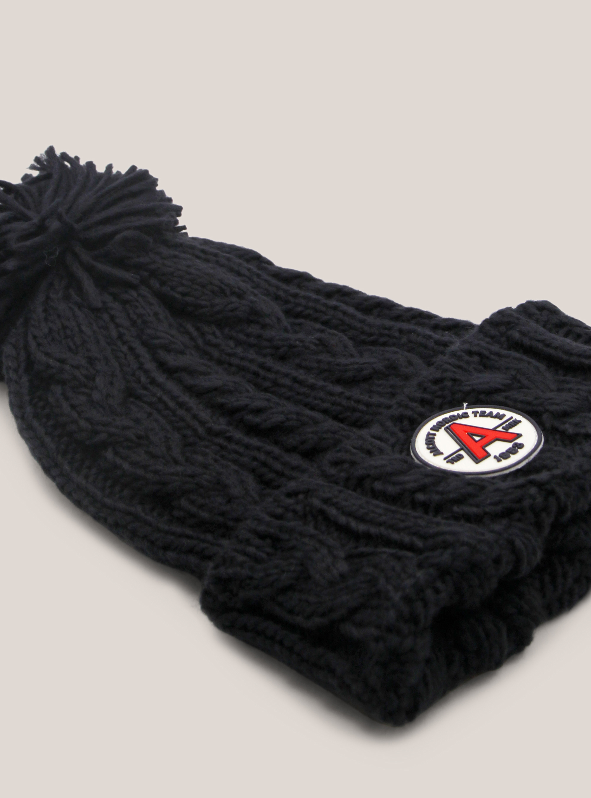 HAT WITH PON PON AND PATCH, BLUE NAVY