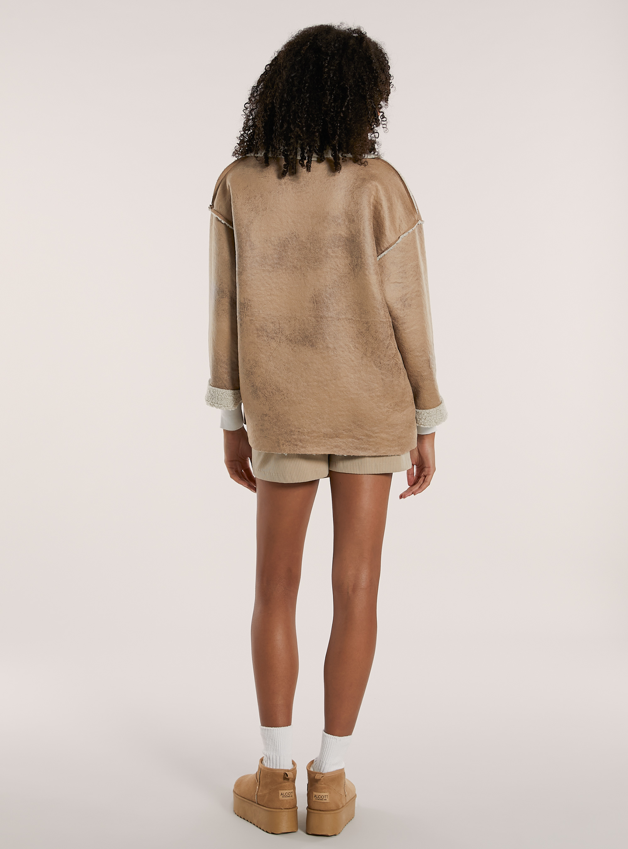Giacca montone effetto pelle double face, BG2 BEIGE MEDIUM