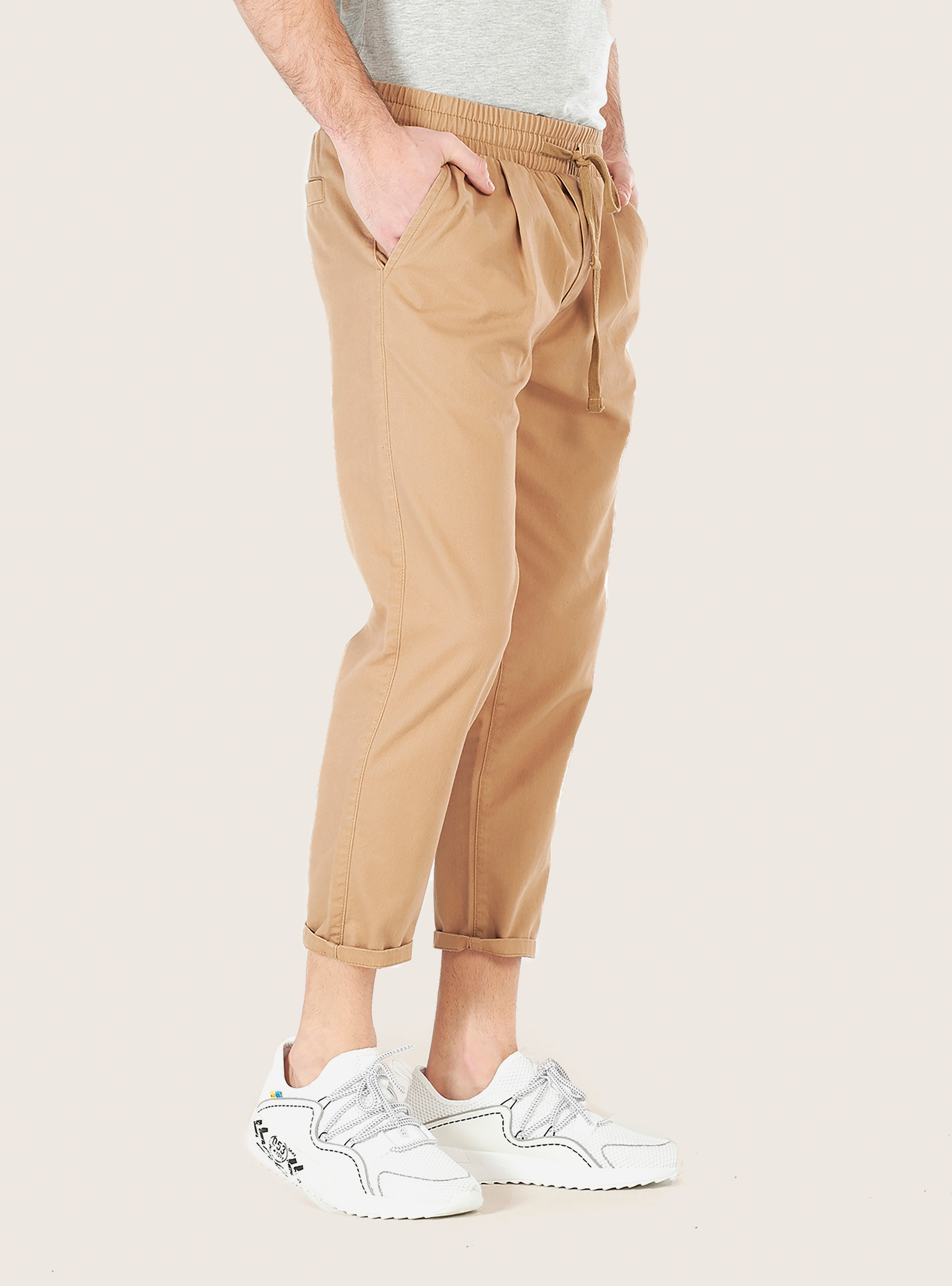 Pantaloni jogger in cotone twill, C536 TOBACCO