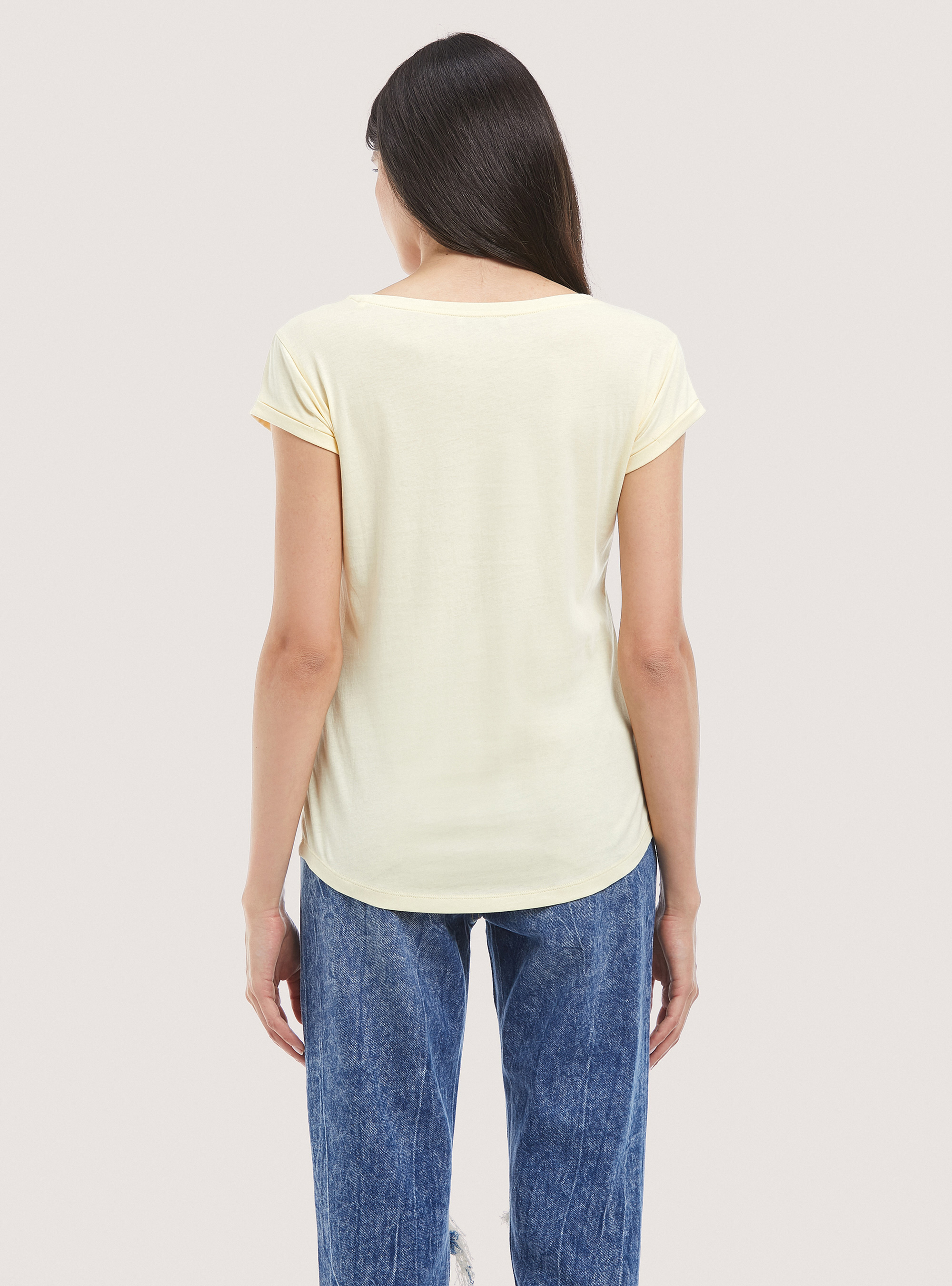 Camiseta b&aacute;sica de algod&oacute;n con bolsillo en el pecho, C7758 YELLOW