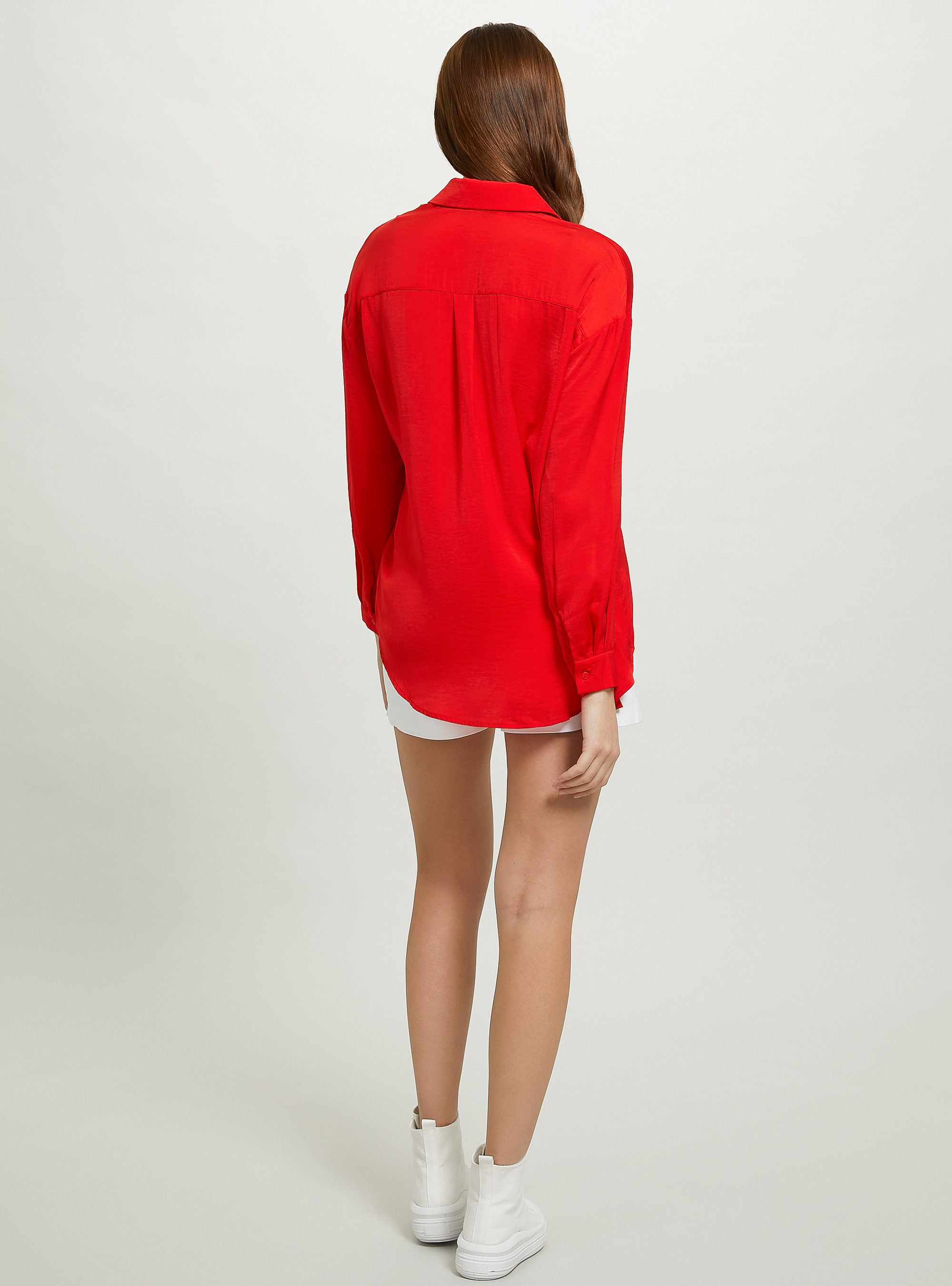 Solid-coloured satin shirt, RD2 RED MEDIUM