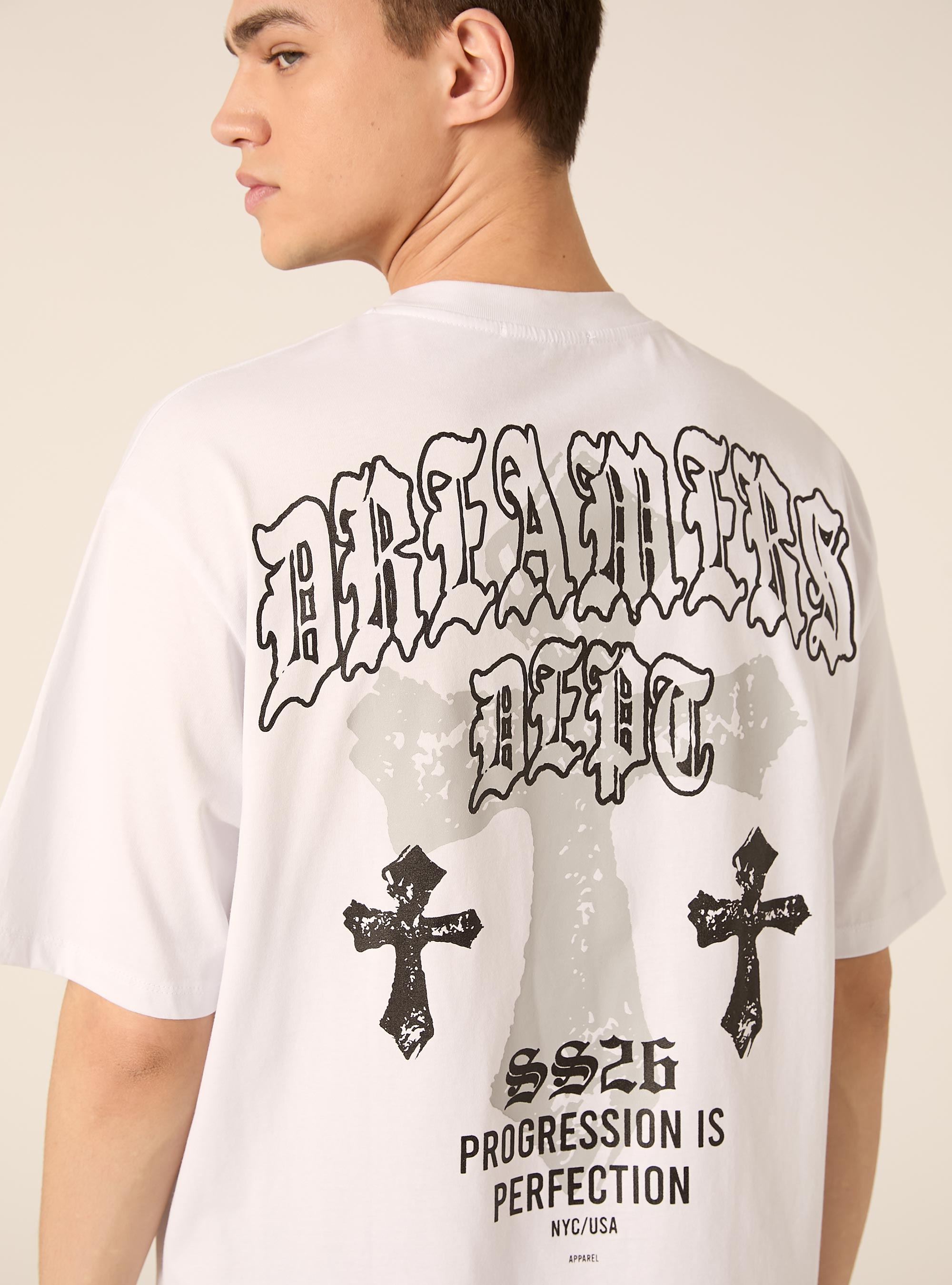 T-shirt con stampa croce, WH3 WHITE